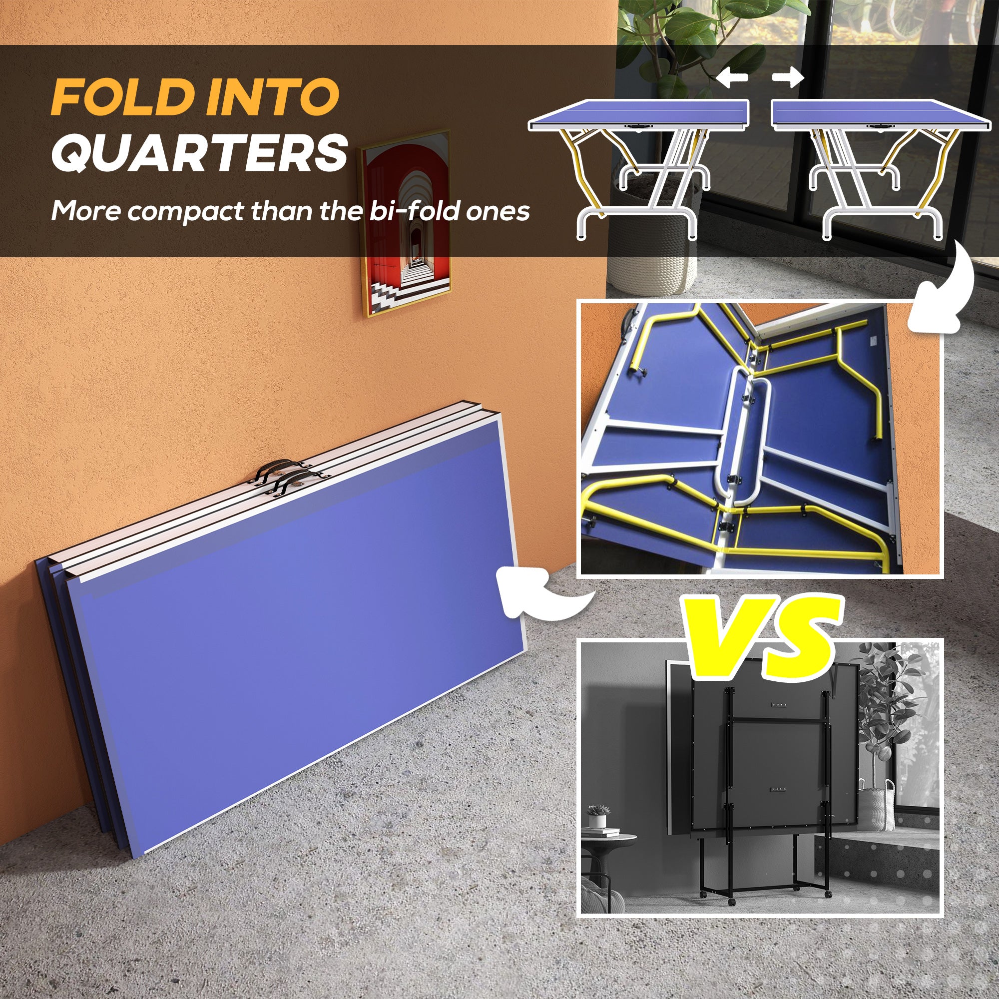 SPORTNOW 9FT Foldable Table Tennis Table, with Cover, Net, Paddles, Balls - Blue - North Peak Garden Furniture