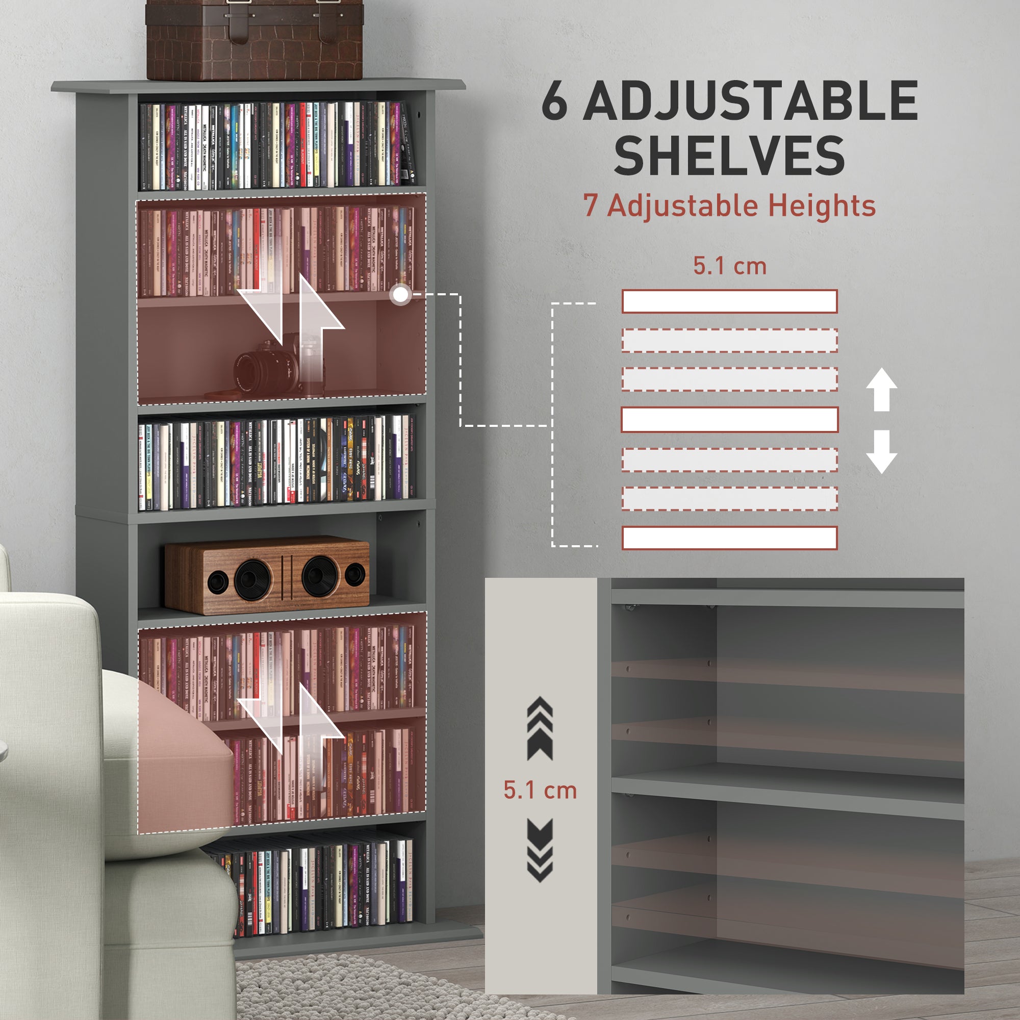 HOMCOM 360 CD Storage Unit - Grey - North Peak Garden Furniture