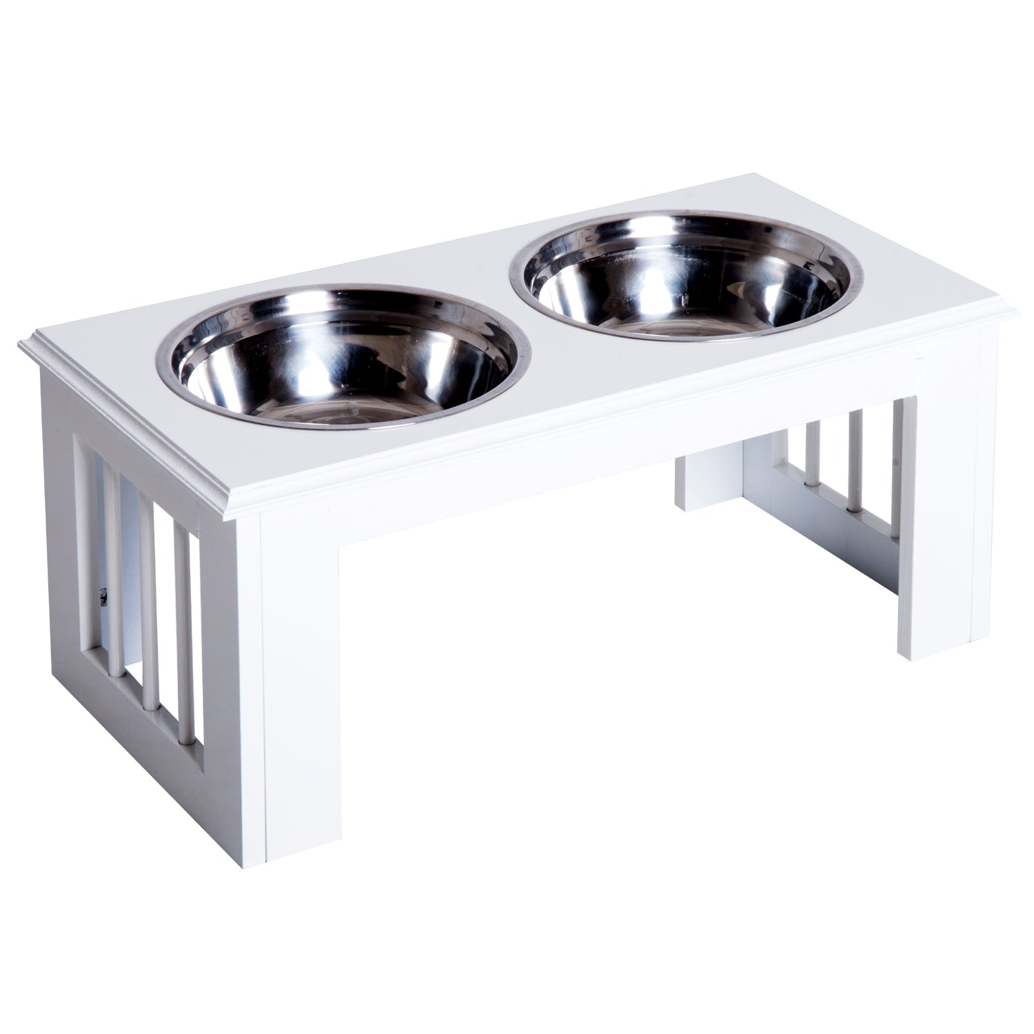 PawHut Pet Feeder, Stainless Steel, Large Capacity, Easy Clean, White, 58.4Lx30.5Wx25.4H cm