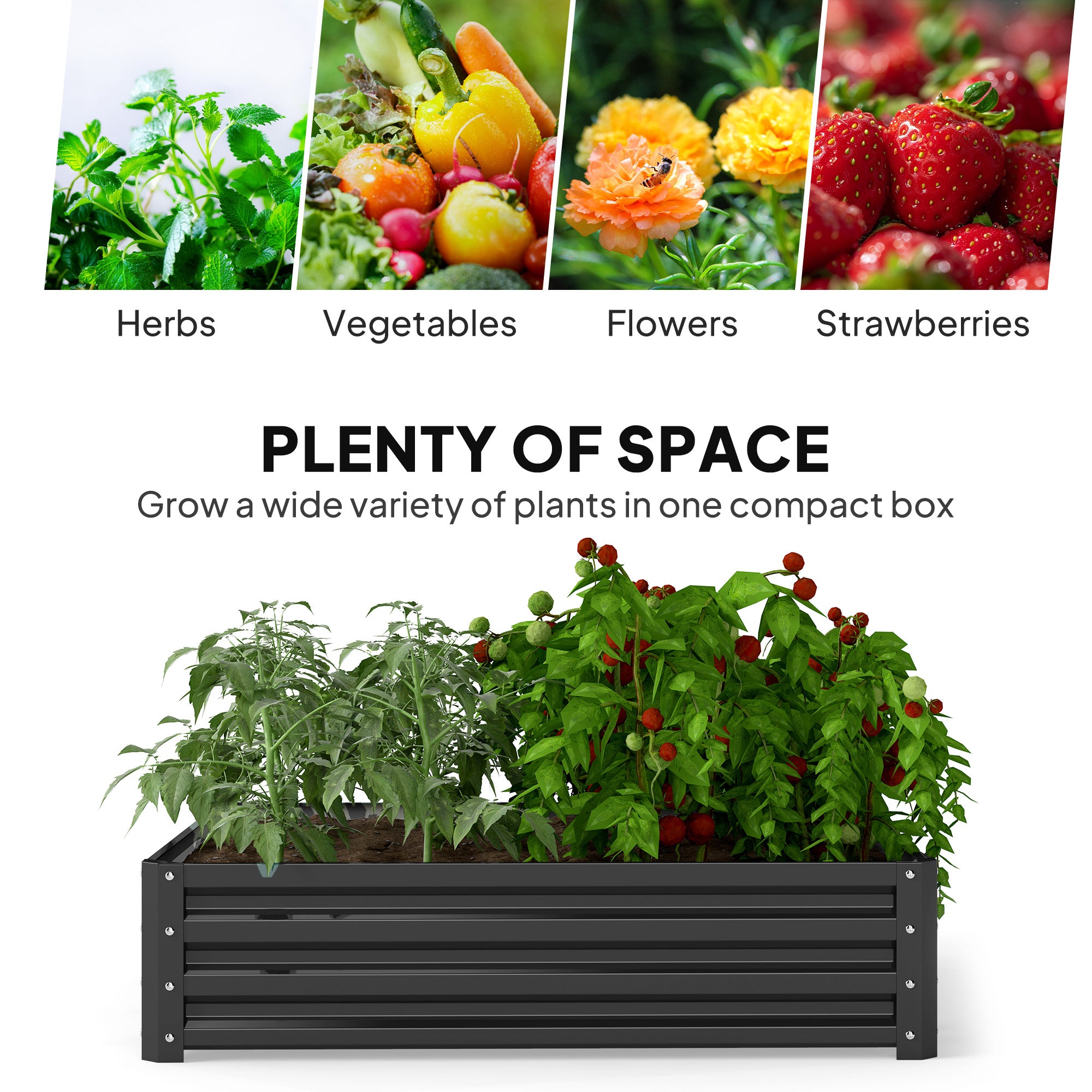 Outsunny 432L Square Raised Garden Bed Box with Weatherized Steel Frame for Vegetables, Flowers and Herbs, 120 x 120 x 30cm, Grey - North Peak Garden Furniture