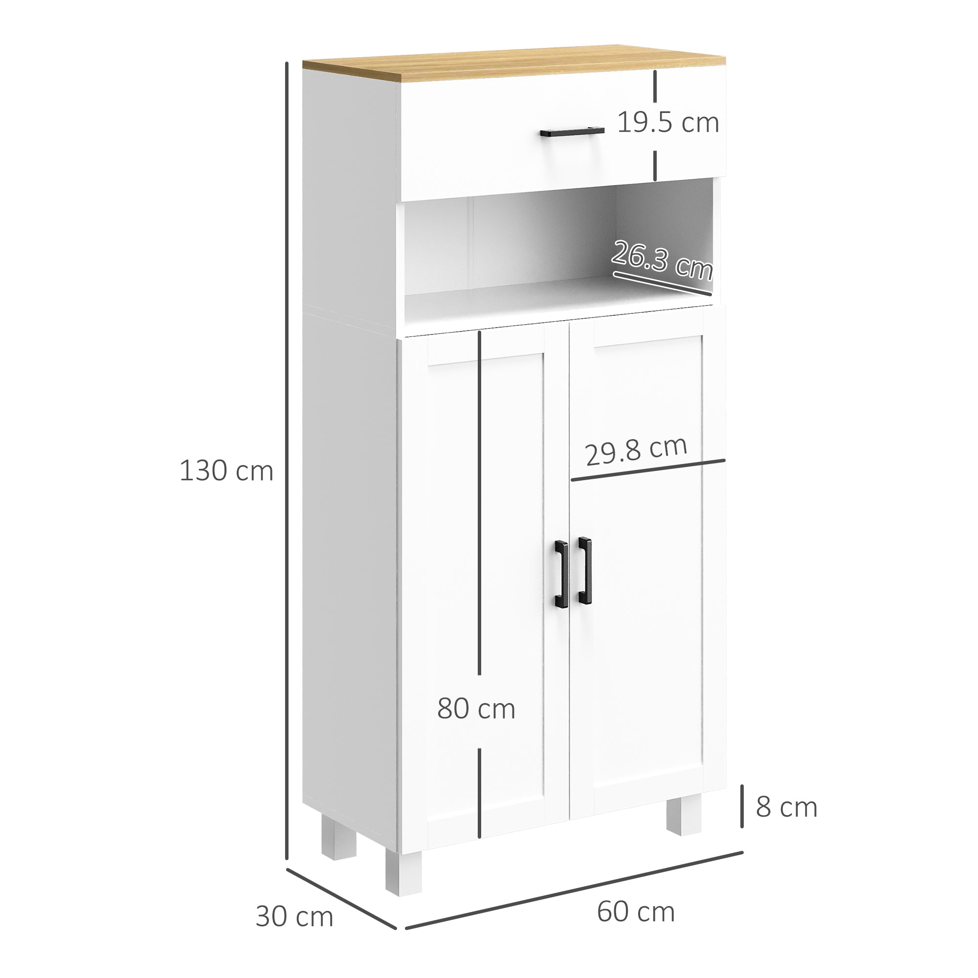 HOMCOM Freestanding Kitchen Cupboard, Nordic Storage Cabinet with Drawer, Doors and Open Countertop for Living & Dining Room, 130cm, White - North Peak Garden Furniture