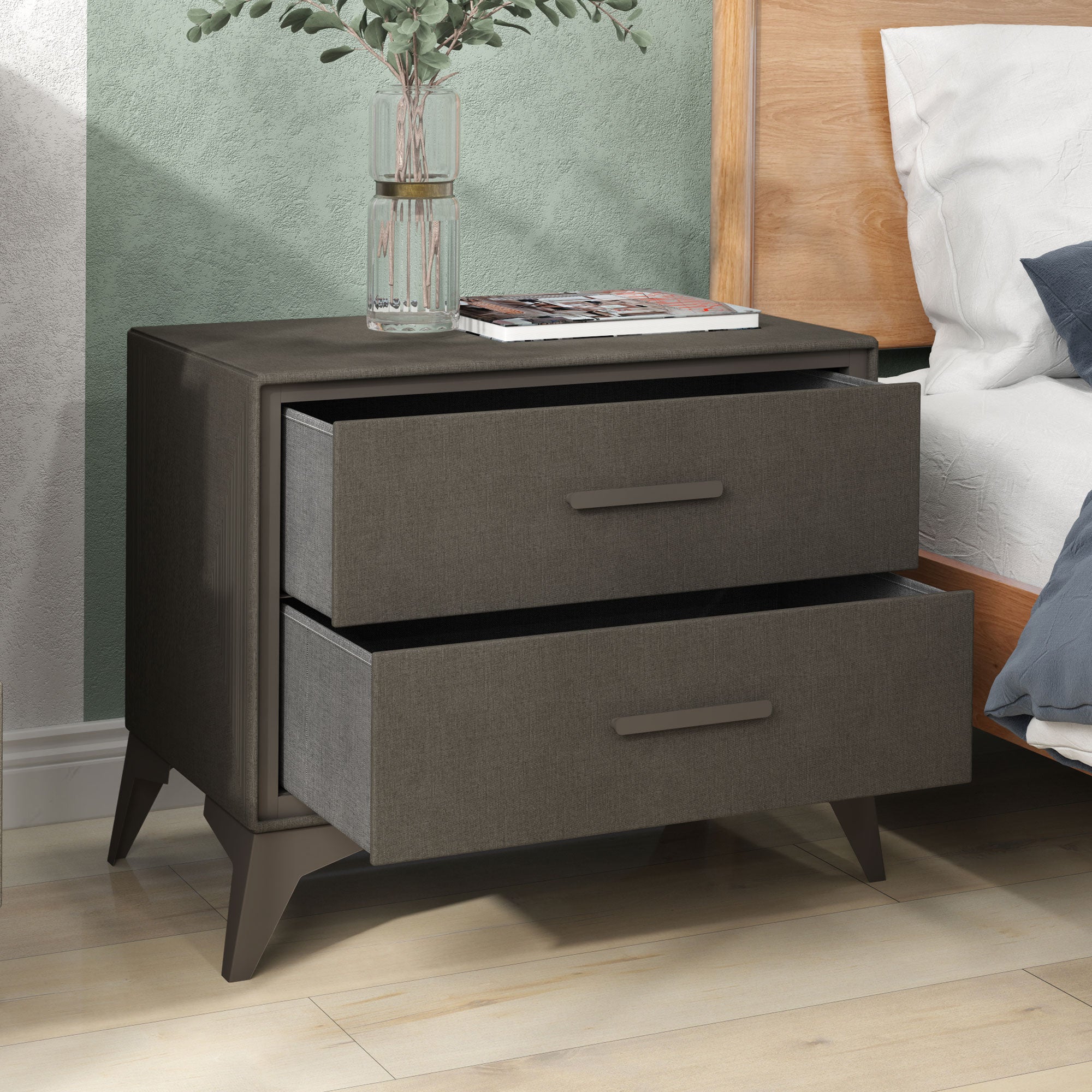 HOMCOM Velvet-Feel Chest of Two Drawers - Brown