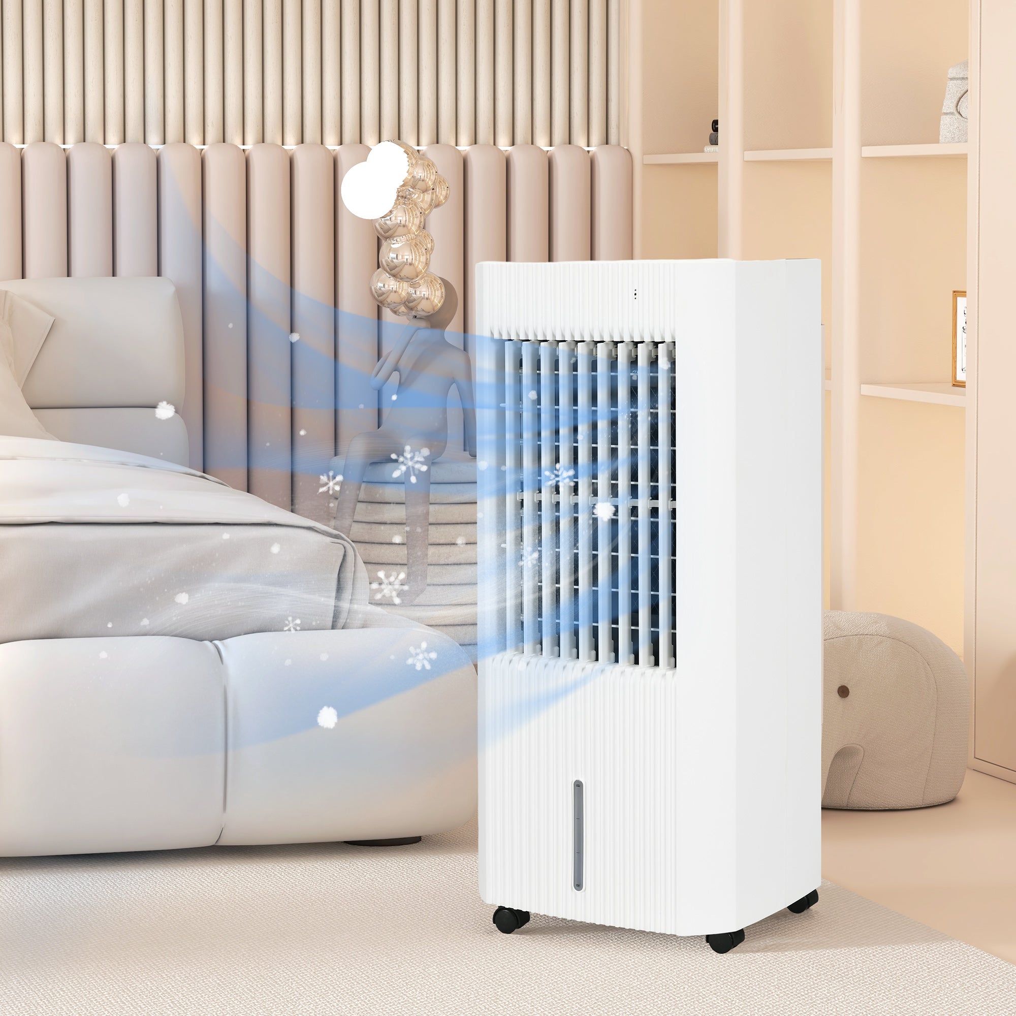 HOMCOM Portable 3-in-1 Air Cooler with 5 Litre Capacity, Oscillation, LED Display, Remote, 15 Hour Timer, Evaporative Air Cooler Fan with 3 Speeds, 3 Modes, Ice Packs, for Home Office