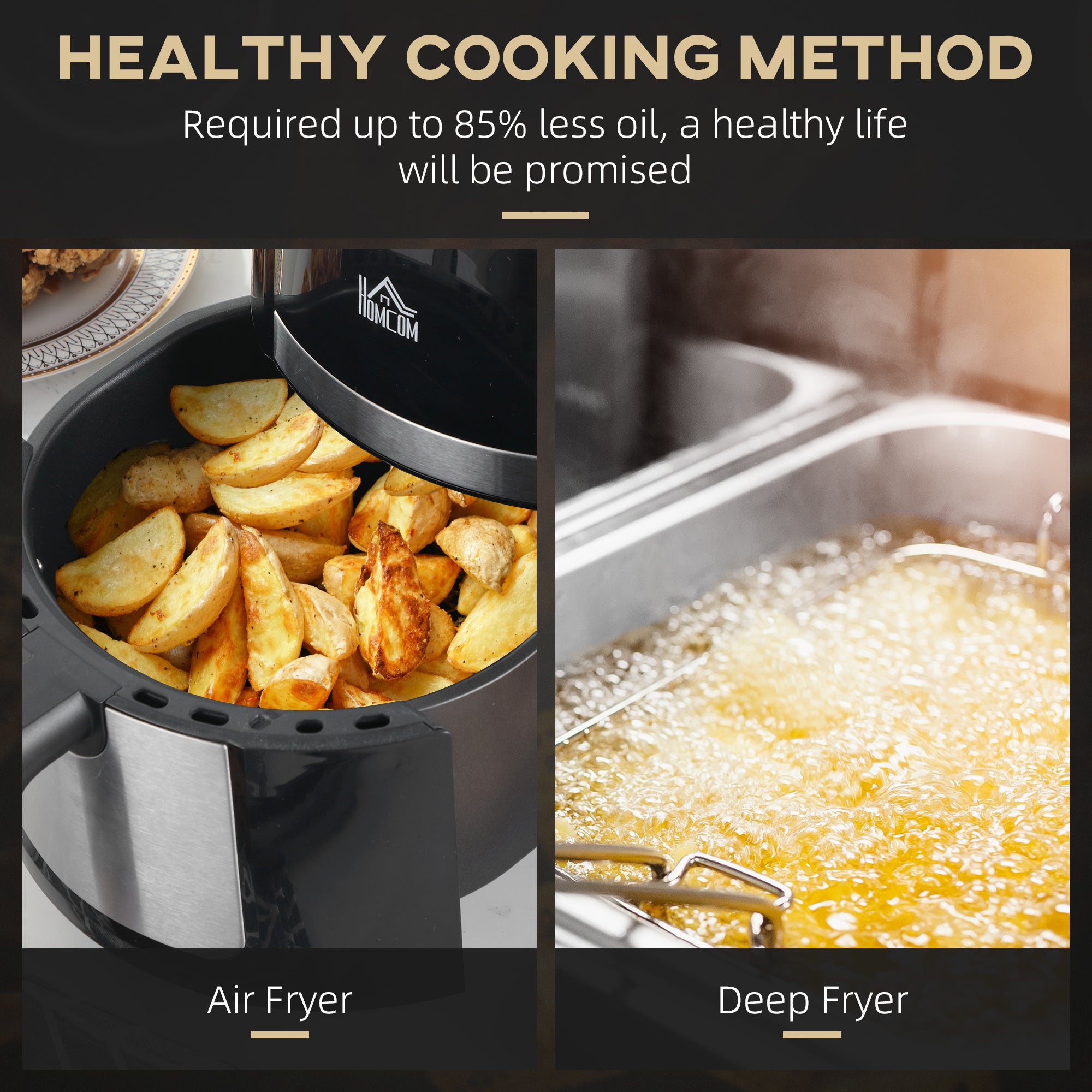 HOMCOM 4L Air Fryer, 1300W Air Fryer Oven with Digital Touch Display, Rapid Air Circulation, 12 Cooking Programs, Adjustable Temperature, Timer, Nonstick Basket for Oil Less or Low Fat Cooking, Black - North Peak Garden Furniture
