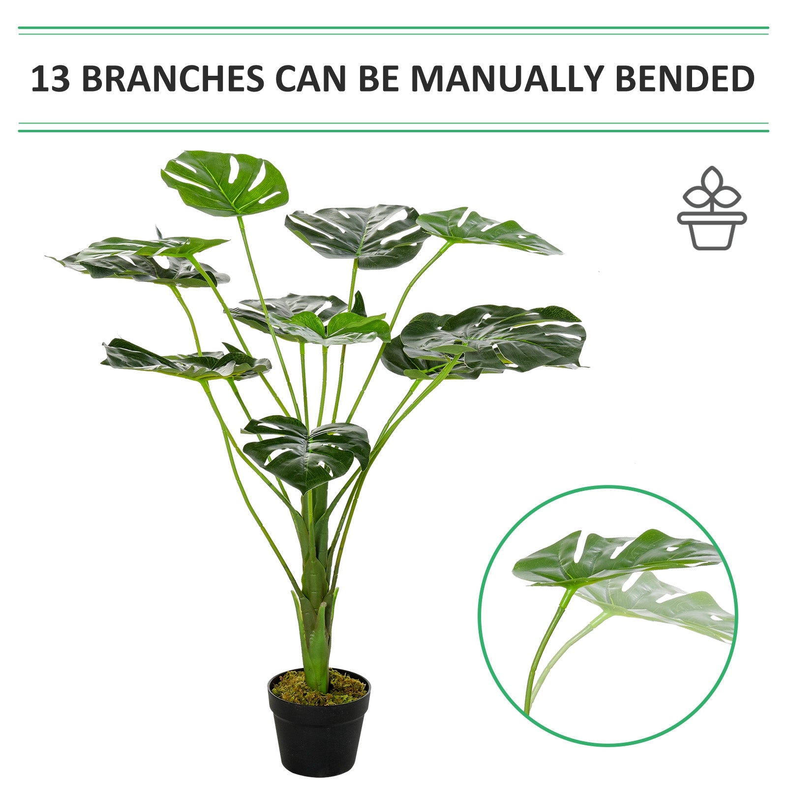 Outsunny Artificial Greenery: Lifelike Monstera Deliciosa Plant with 13 Leaves & Pot for Indoor/Outdoor Décor