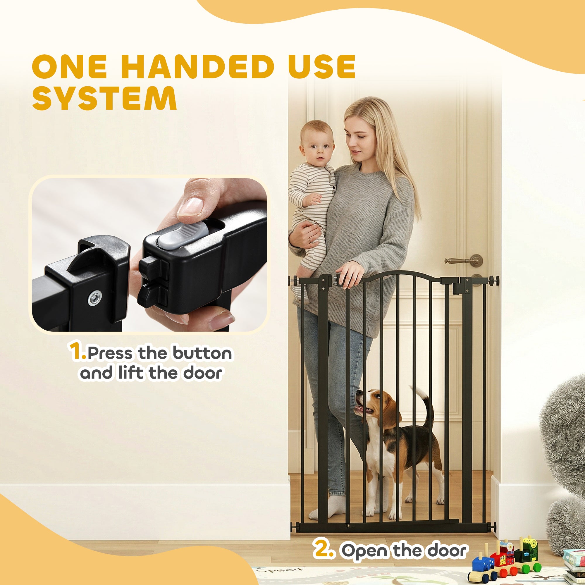 PawHut Pressure Fit Dog Stair Gate No Drilling Safety Gate Auto Close for Doorways, Hallways, 74-80cm Adjustable, 94cm Tall, Black