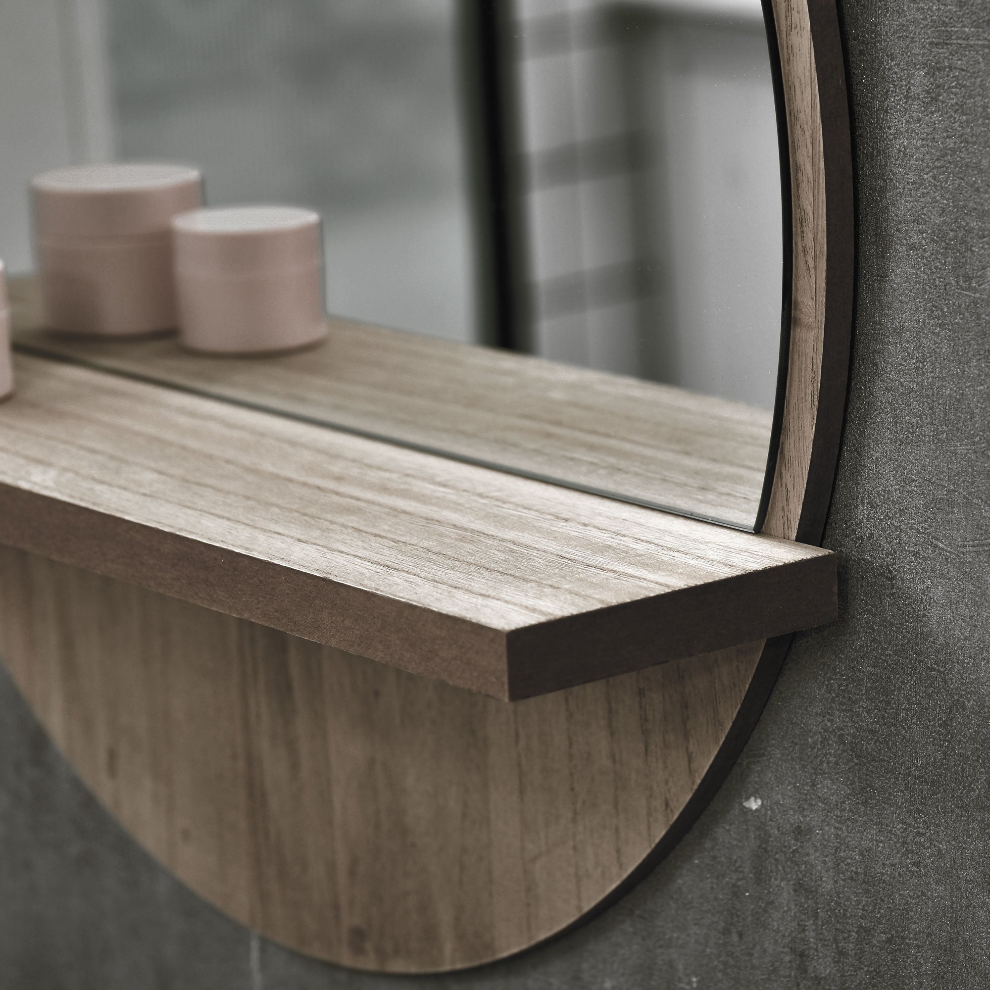 kleankin 45cm Round Home Mirror, with Shelf - Grey Wood-Effect - North Peak Garden Furniture