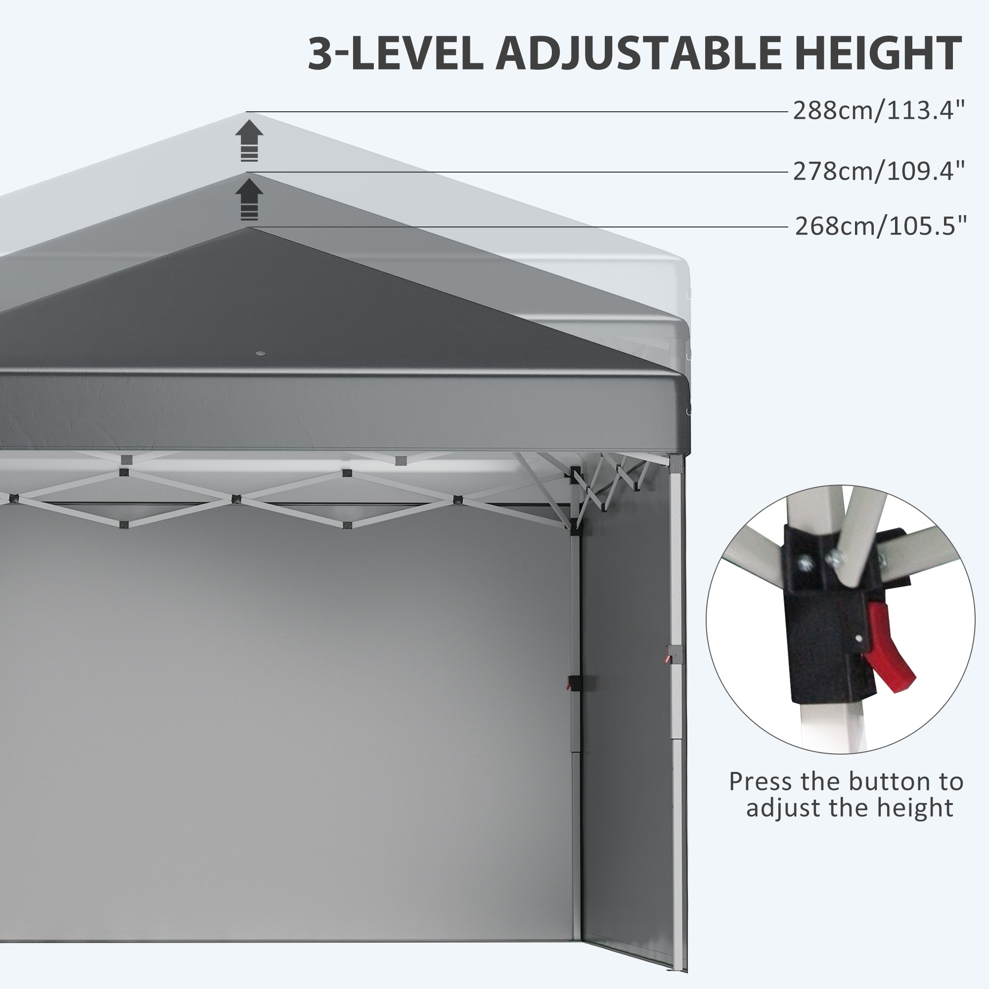Outsunny 3 x 3 (M) Pop Up Gazebo, UPF 30+ with 2 Sidewalls, Leg Weight Bags and Wheeled Bag, Height Adjustable Party Tent Event Shelter for Garden, Patio, Dark Grey - North Peak Garden Furniture