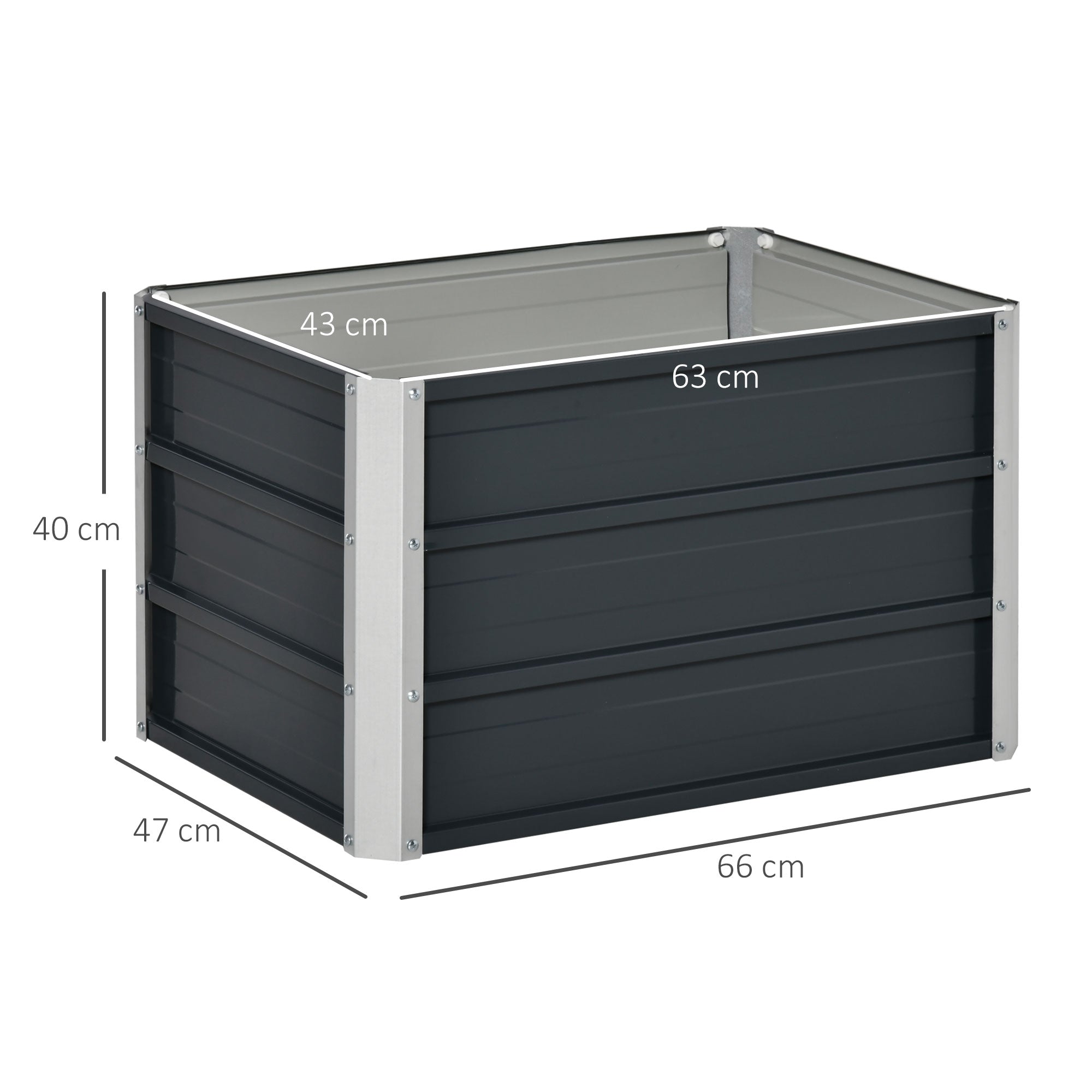 Outsunny 108L Raised Garden Bed, Galvanized Steel Elevated Planter Box w/ Installation Gloves for Backyard, Patio to Grow Vegetables, Herbs, and Flowers, 66 x 47 x 40cm, Grey - North Peak Garden Furniture