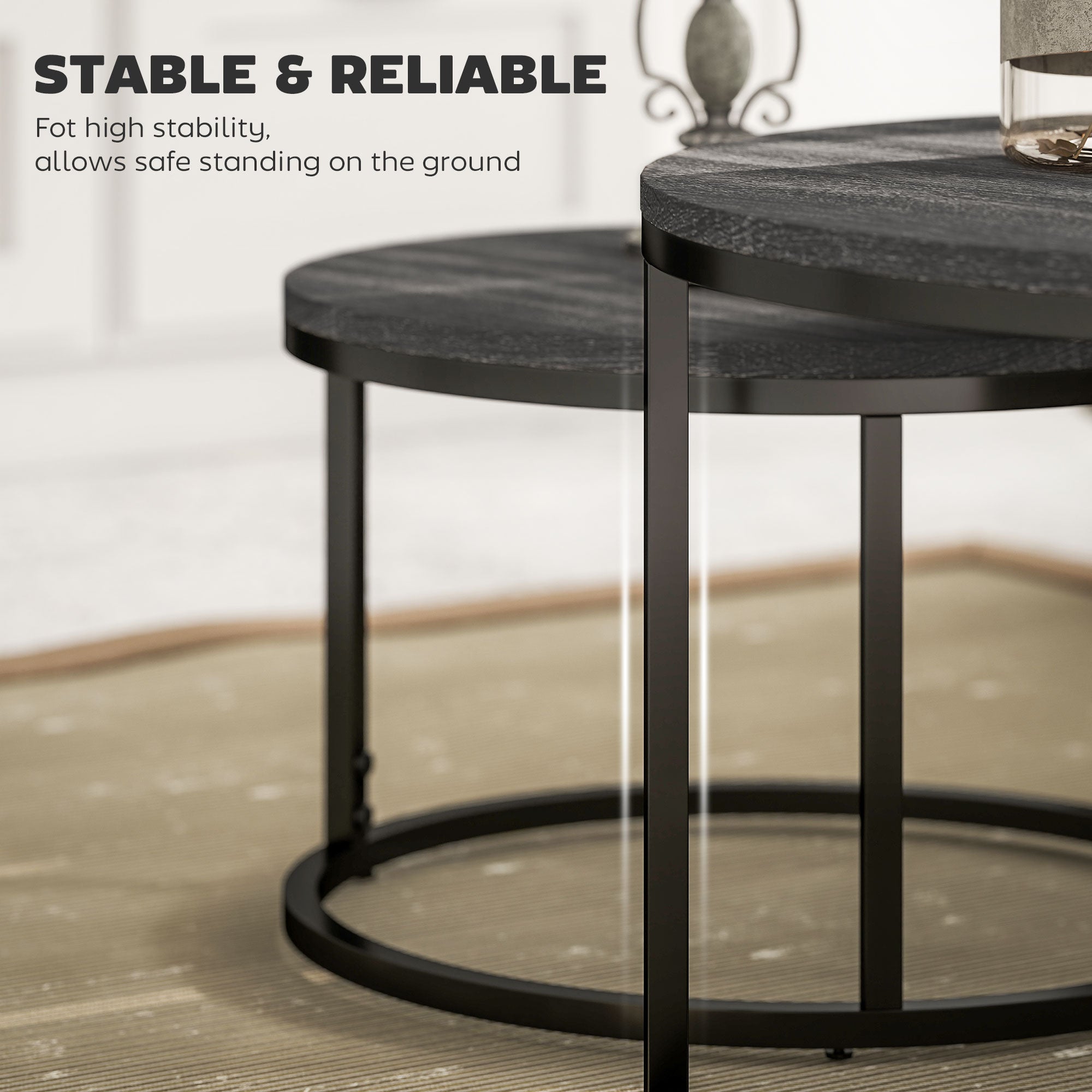 HOMCOM Set of Two Marble-Effect Stacking Tables - Wood Grey - North Peak Garden Furniture