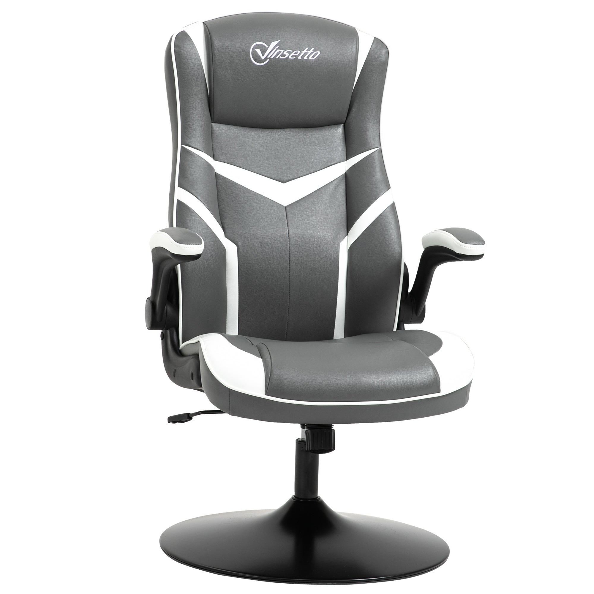 Vinsetto Gaming Chair Ergonomic Computer Chair with Adjustable Height Pedestal Base, Home Office Desk Chair PVC Leather Exclusive Swivel Chair Grey