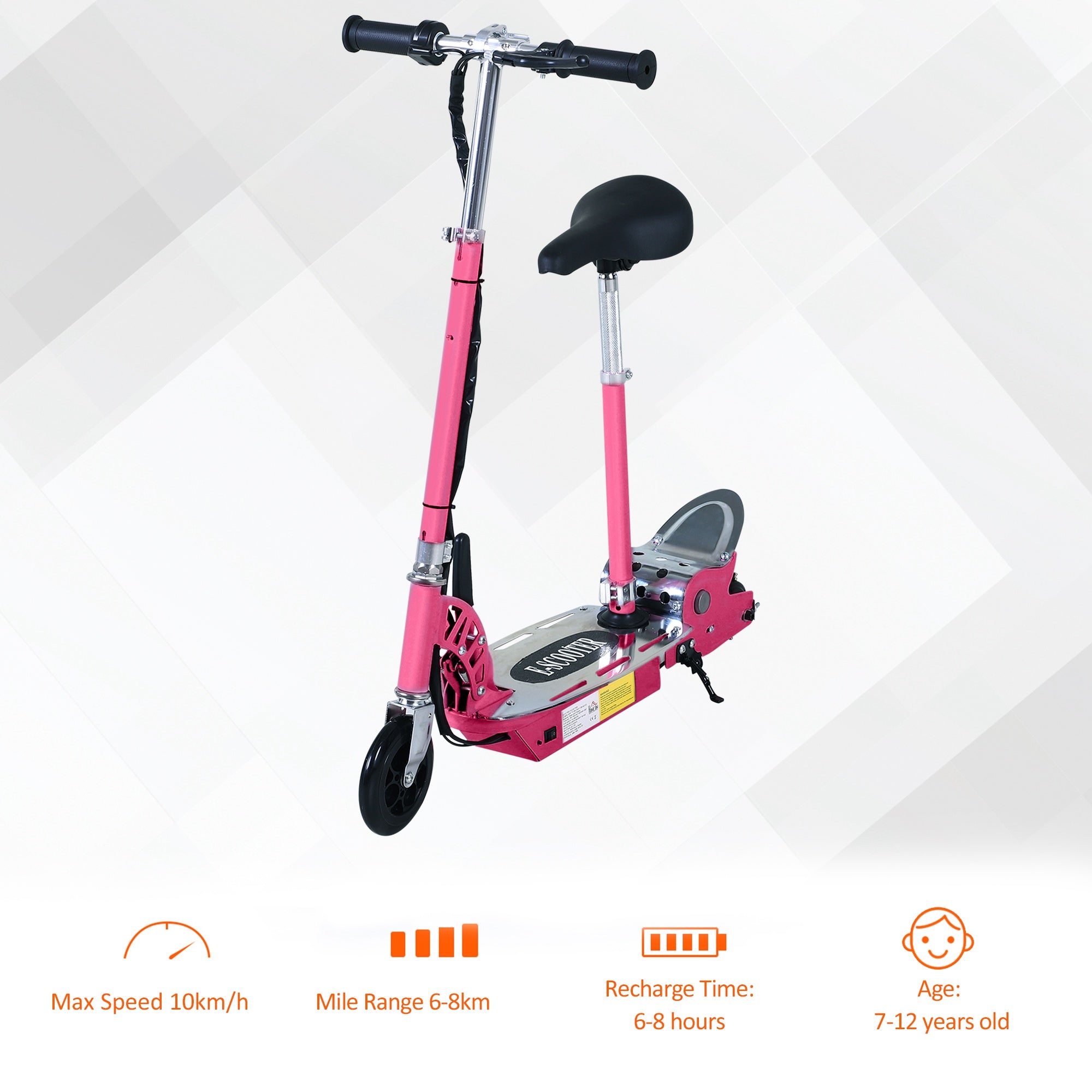 HOMCOM 120W Foldable Powered Scooters with 24V Rechargeable Battery, Adjustable Ride on Toy (Pink) - North Peak Garden Furniture