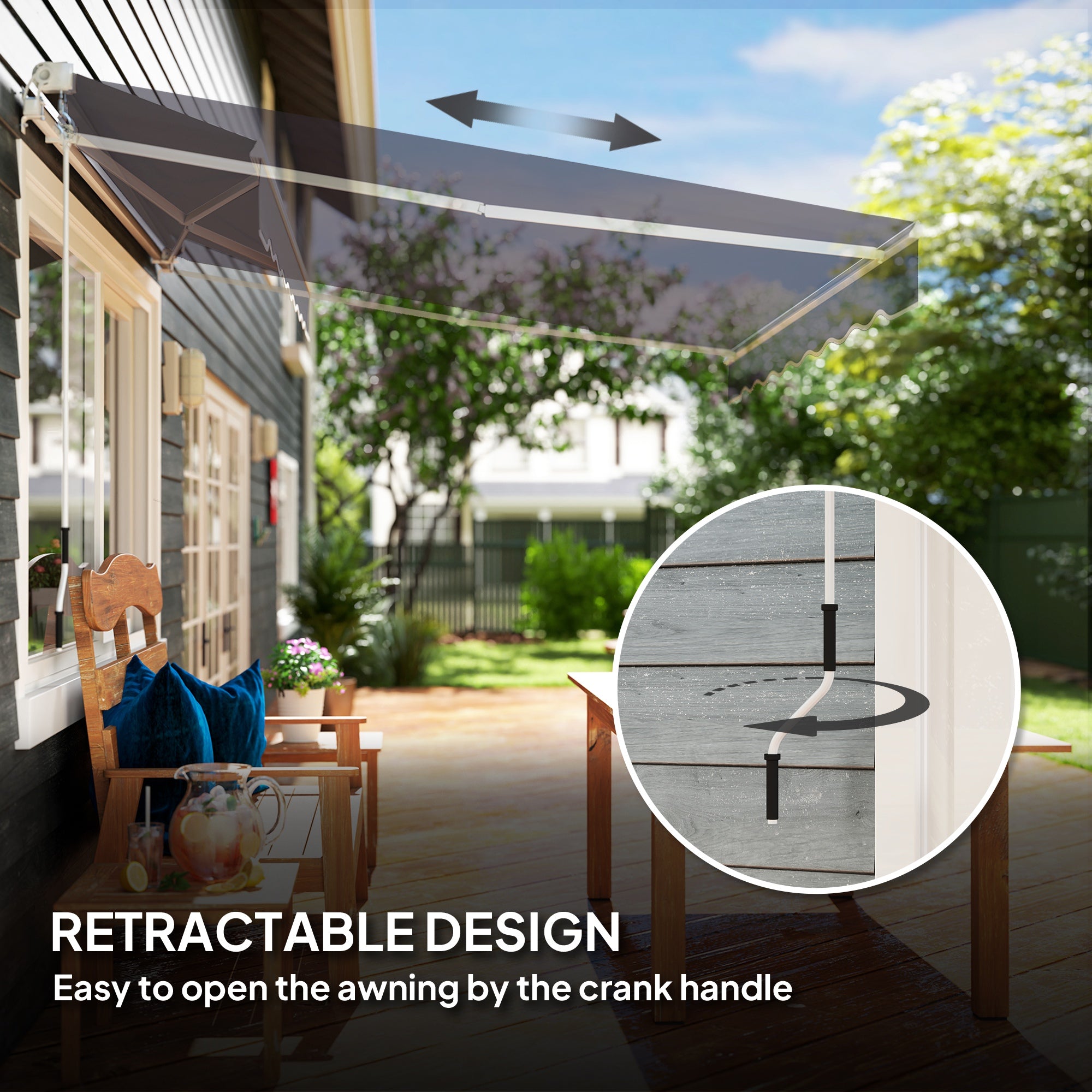 Outsunny 2 x 2.5m Manual Retractable Awning - Dark Grey - North Peak Garden Furniture