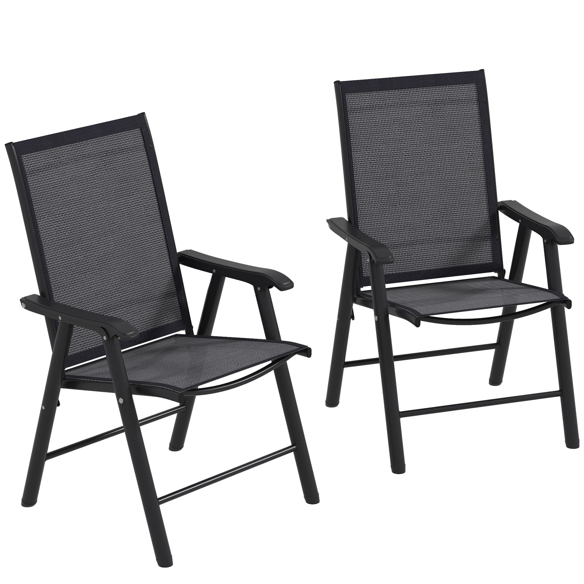 Outsunny Set of 2 Foldable Metal Garden Chairs Outdoor Patio Park Dining Seat Yard Furniture Dark Grey - North Peak Garden Furniture