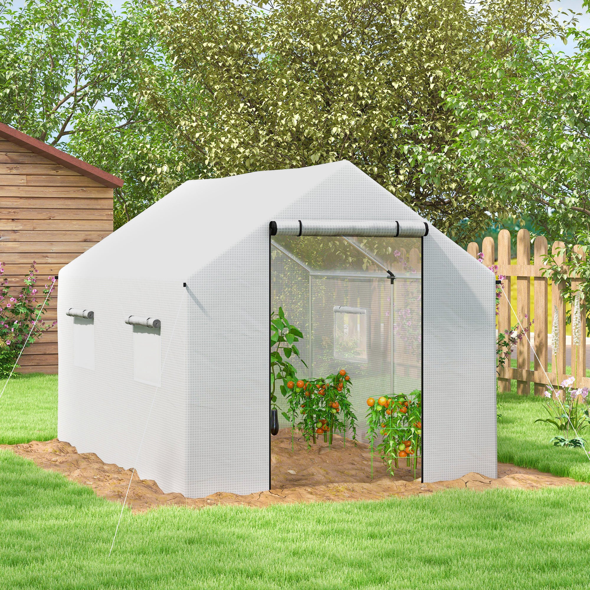 Outsunny Polyethylene Walk-in Polytunnel Greenhouse, 2 x 3(m), White