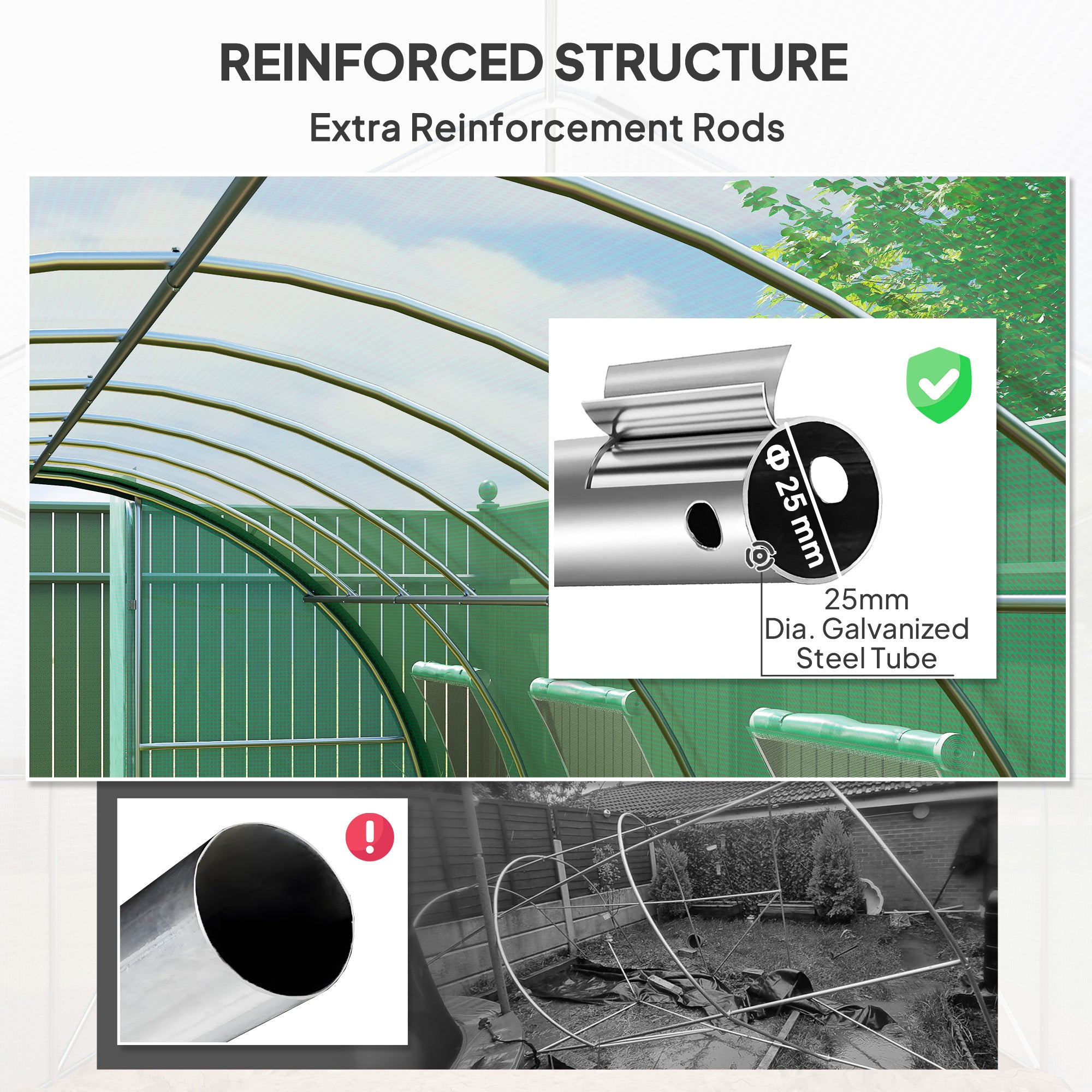 Outsunny Polyethylene Upgraded Structure Walk-in Polytunnel Greenhouse, 6 x 3(m), Green - North Peak Garden Furniture