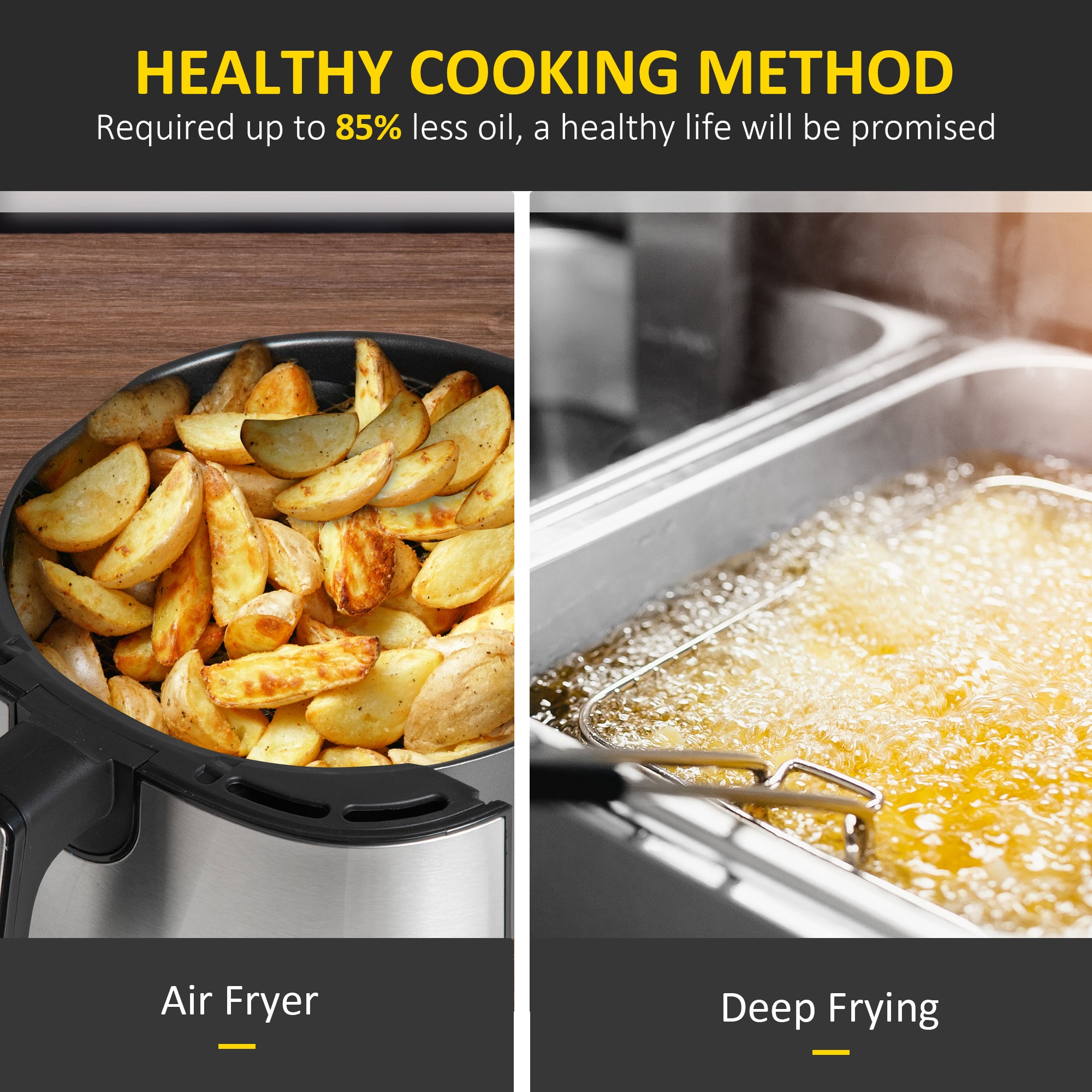 HOMCOM 4.5L Air Fryer, 1500W Air Fryer Oven with Rapid Air Circulation, Adjustable Temperature, Timer and Nonstick Basket for Oil Less or Low Fat Cooking, Black - North Peak Garden Furniture