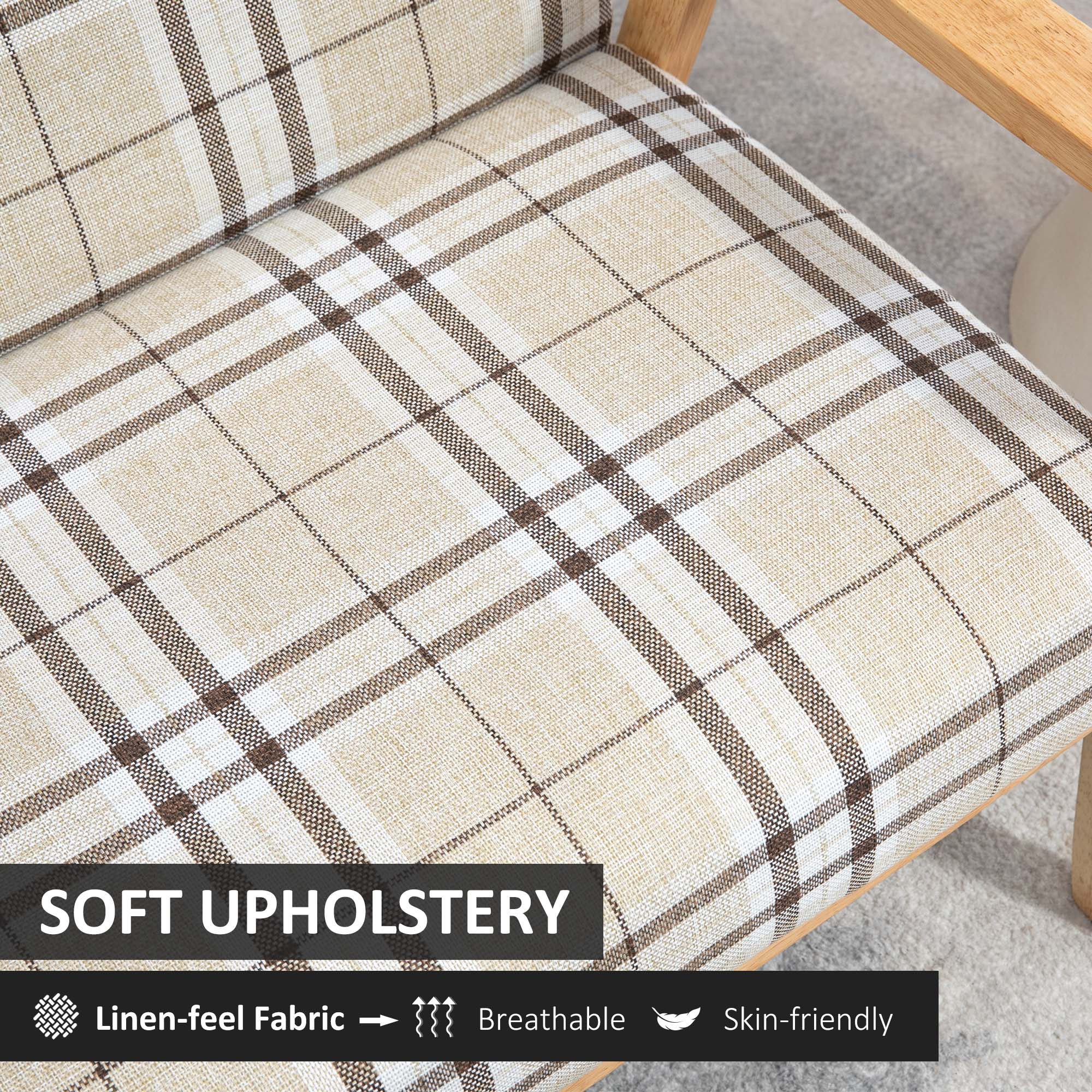 HOMCOM Compact Loveseat Couch Double Seat Sofa with Lattice Pattern and Rubber Wood Frame Beige and Coffee - North Peak Garden Furniture