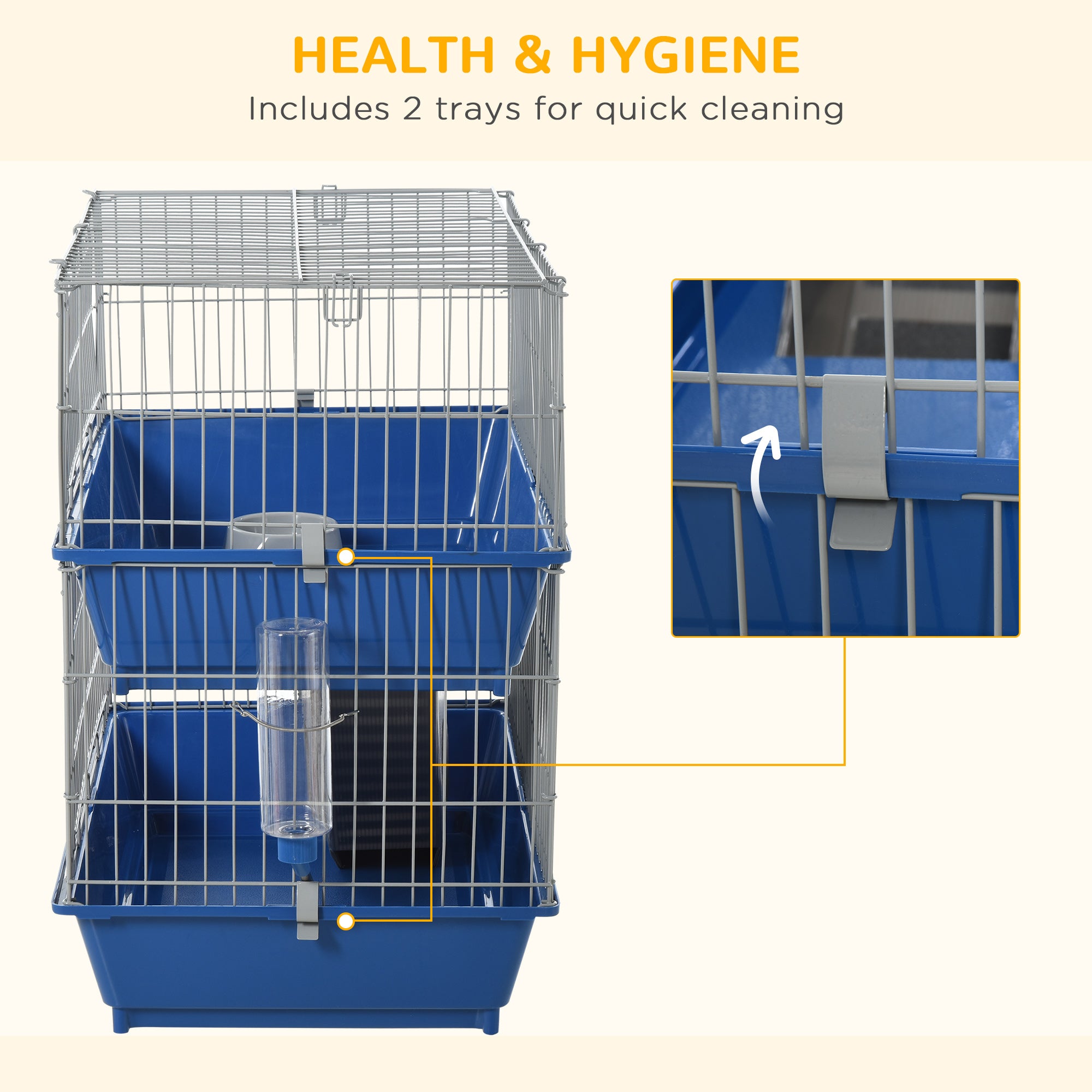 PawHut Small Animal Cage, Metal 2-Tier, Spacious, Secure, Easy Clean, Blue