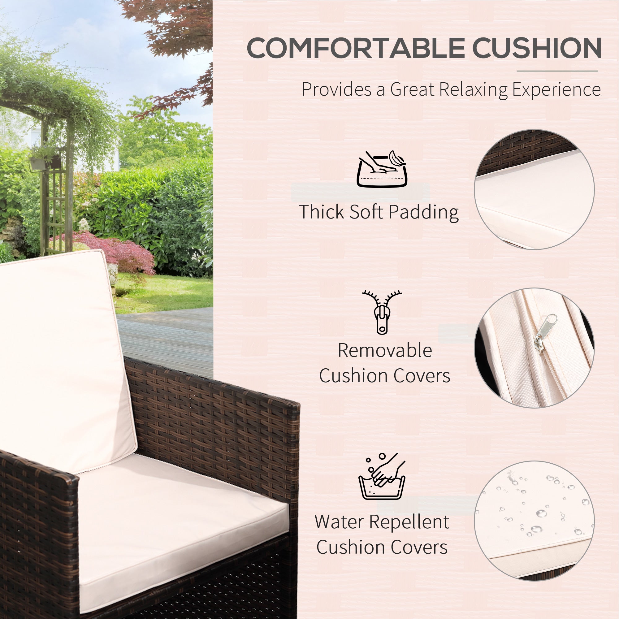 Outsunny 10 Seater Rattan Cube Garden Furniture Set with Parasol Hole, Rattan Dining Set with Cushions, Outdoor Dining Table and Chairs with Rectangular Glass Top Table for Patio, Mixed Brown - North Peak Garden Furniture