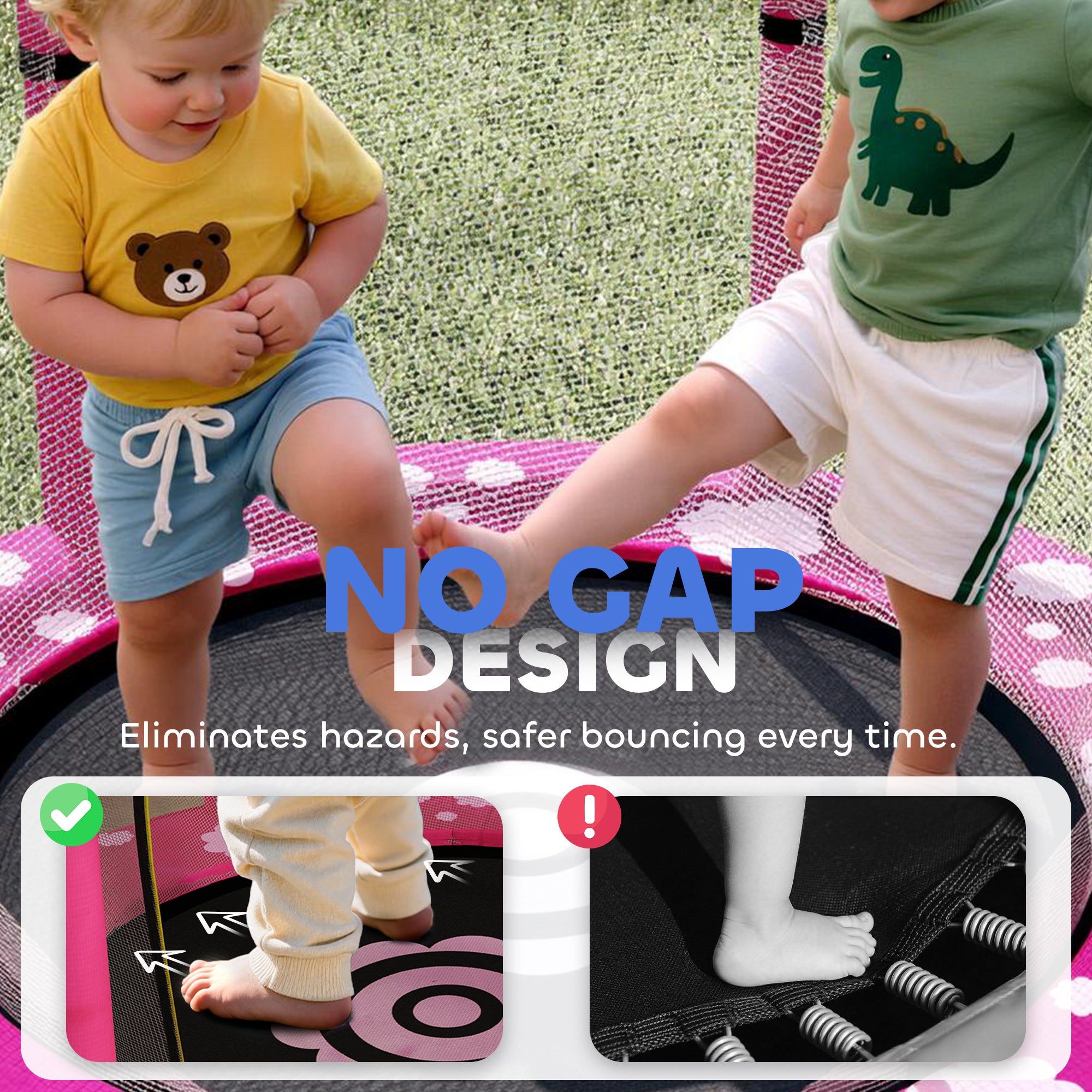 AIYAPLAY 4.6FT Toddler Trampoline w/ Safety Enclosure Net, for Indoor Outdoor Use, Ages 3-6 Years, Sun Pattern - Pink