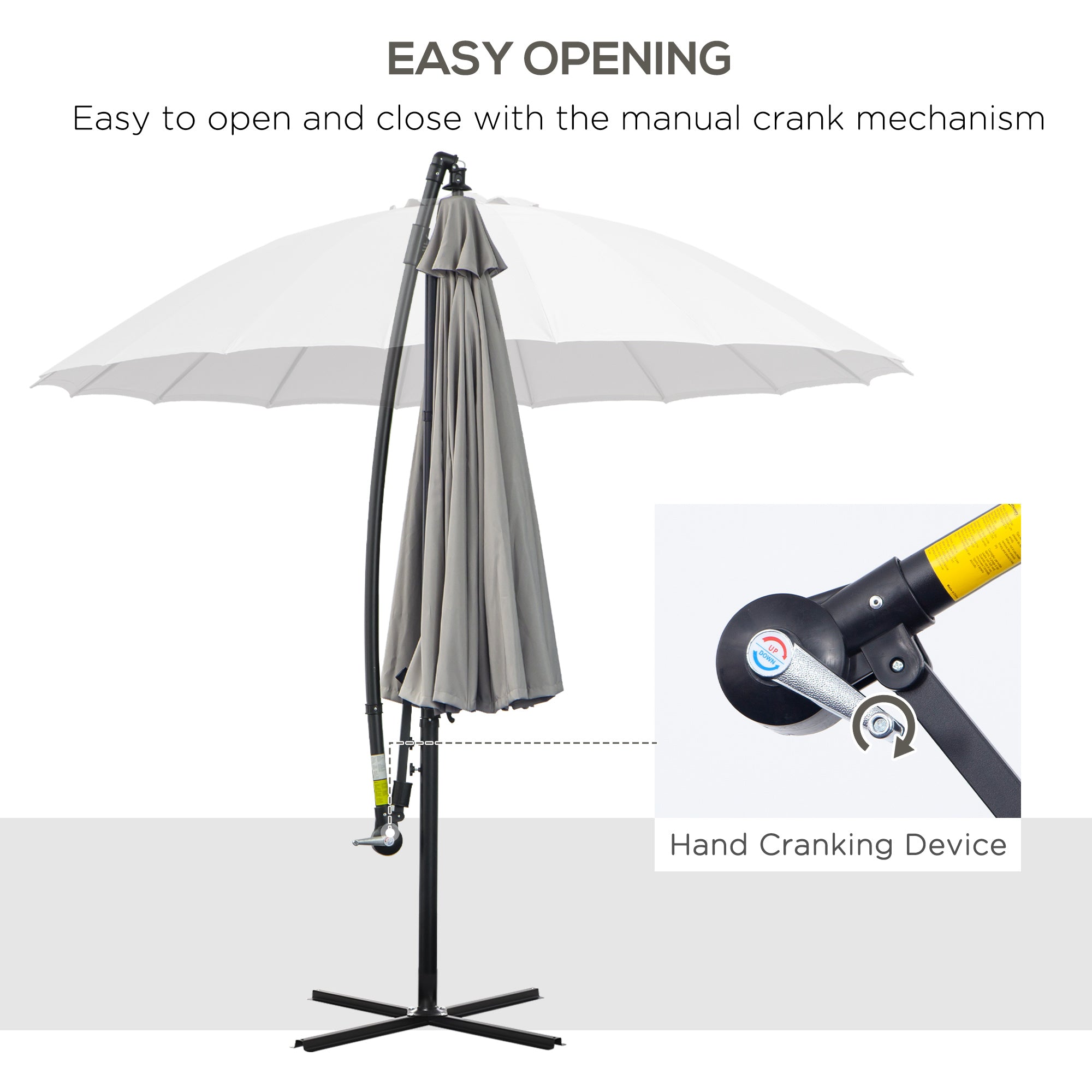 Outsunny 3(m) Cantilever Umbrella 18 Ribs & Vents Adjustable Angle for Patio Light Grey - North Peak Garden Furniture