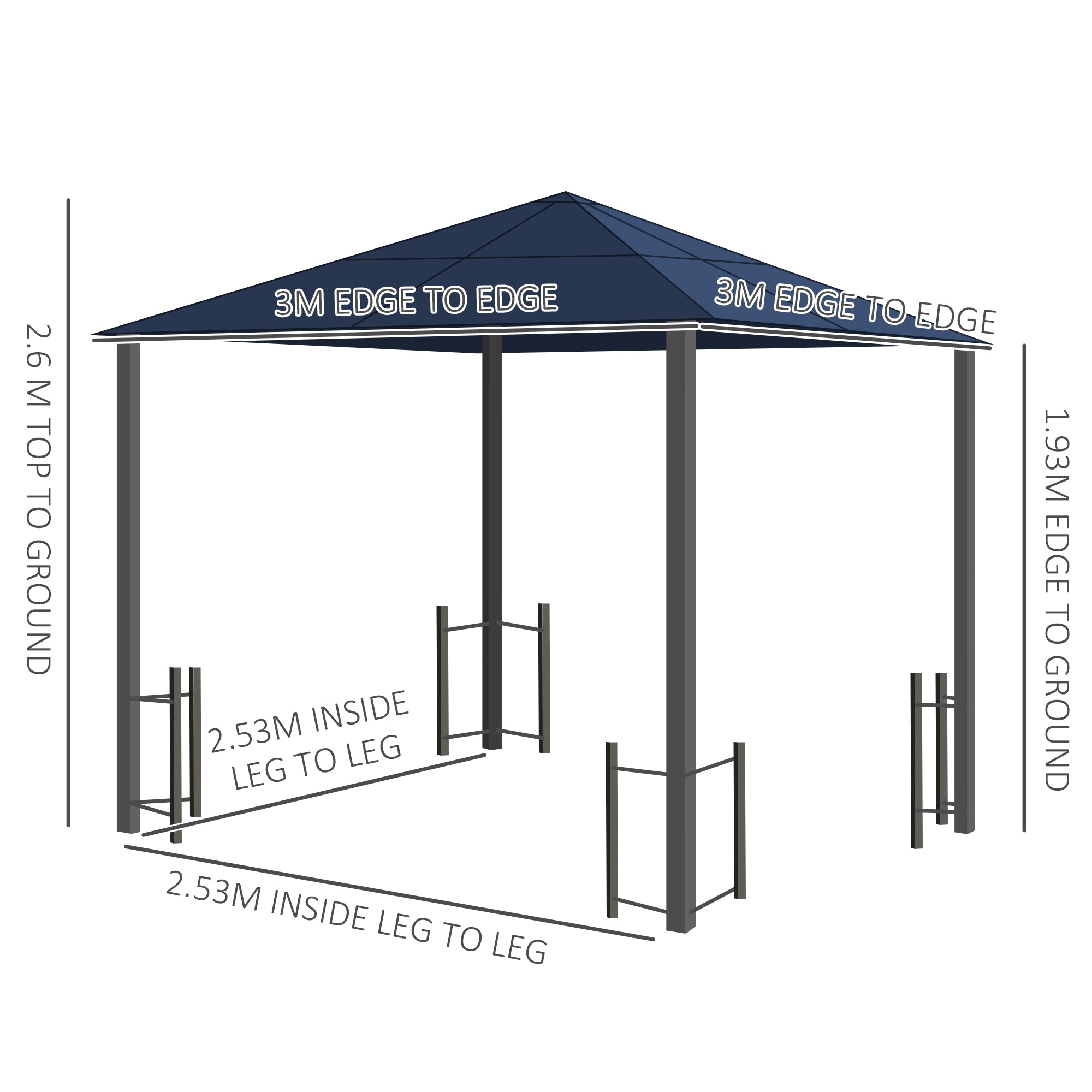 Outsunny 3 x 3(m) Hardtop Gazebo Canopy with Polycarbonate Roof, Steel & Aluminium Frame, Garden Pavilion with Mosquito Netting and Curtains, Black