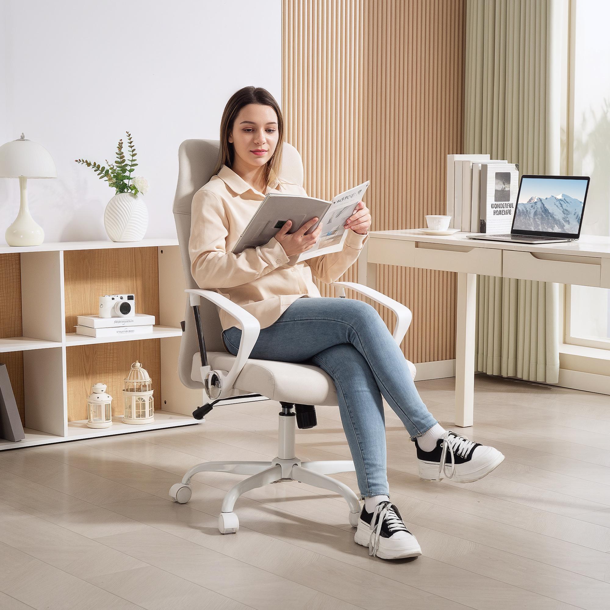 HOMCOM Fabric High Back Office Chair - Cream White - North Peak Garden Furniture