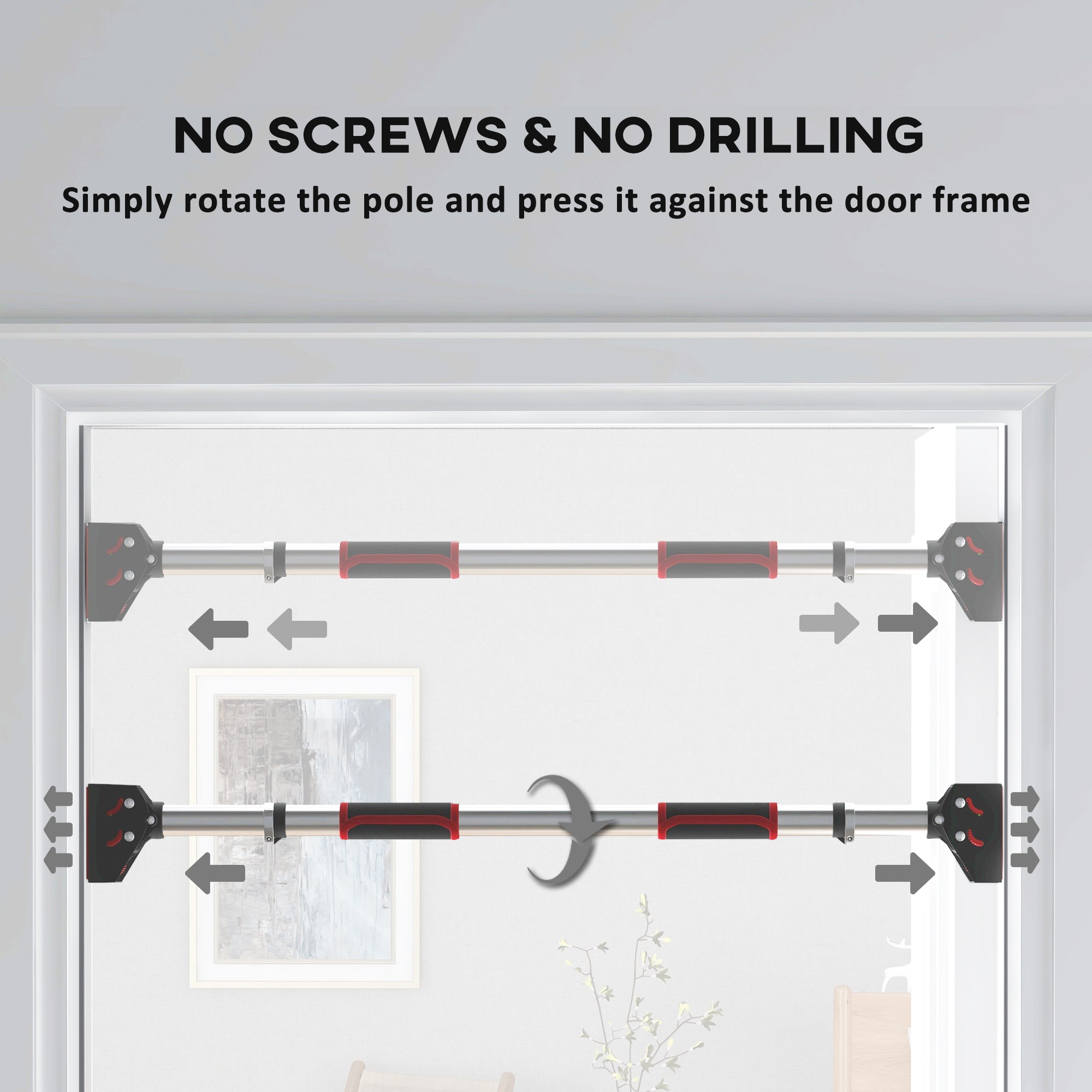 SPORTNOW Doorway Pull Up Bar, No Screws Door Frame Chin Up Bar, Adjustable Length (75-92cm) for Home Gym Workout, Max Load 200kg - North Peak Garden Furniture