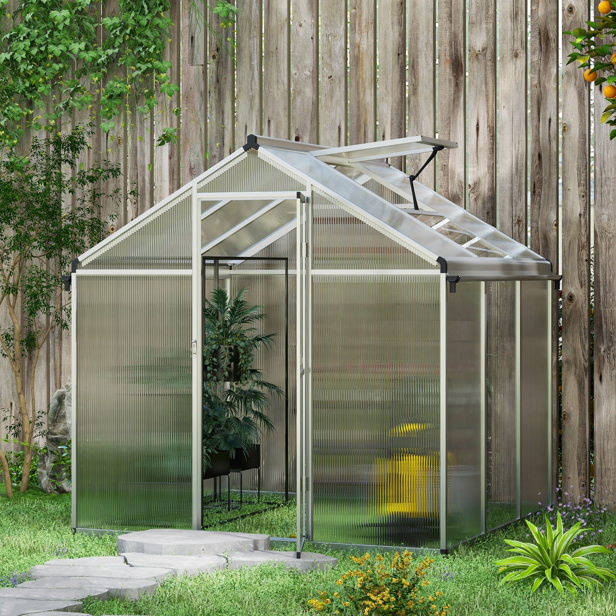 Outsunny 6 x 6ft Aluminium Frame Greenhouse, with Foundation - North Peak Garden Furniture