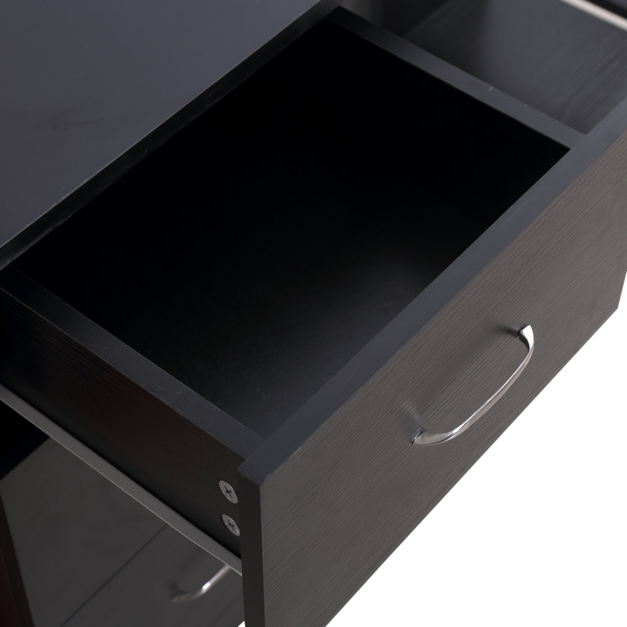 HOMCOM Computer Desk, Writing Table, PC Workstation with 3 Storage Shelves and Drawers, Silver Handle, for Home Office, Black - North Peak Garden Furniture