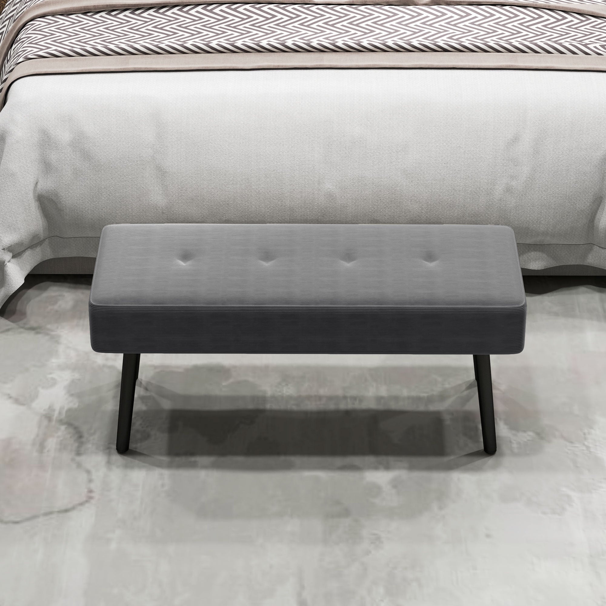 HOMCOM End of Bed Bench, Corduroy Bedroom Bench with Thick Padding and Steel Legs, Tufted Window Seat for Entryway, Living Room, Grey - North Peak Garden Furniture