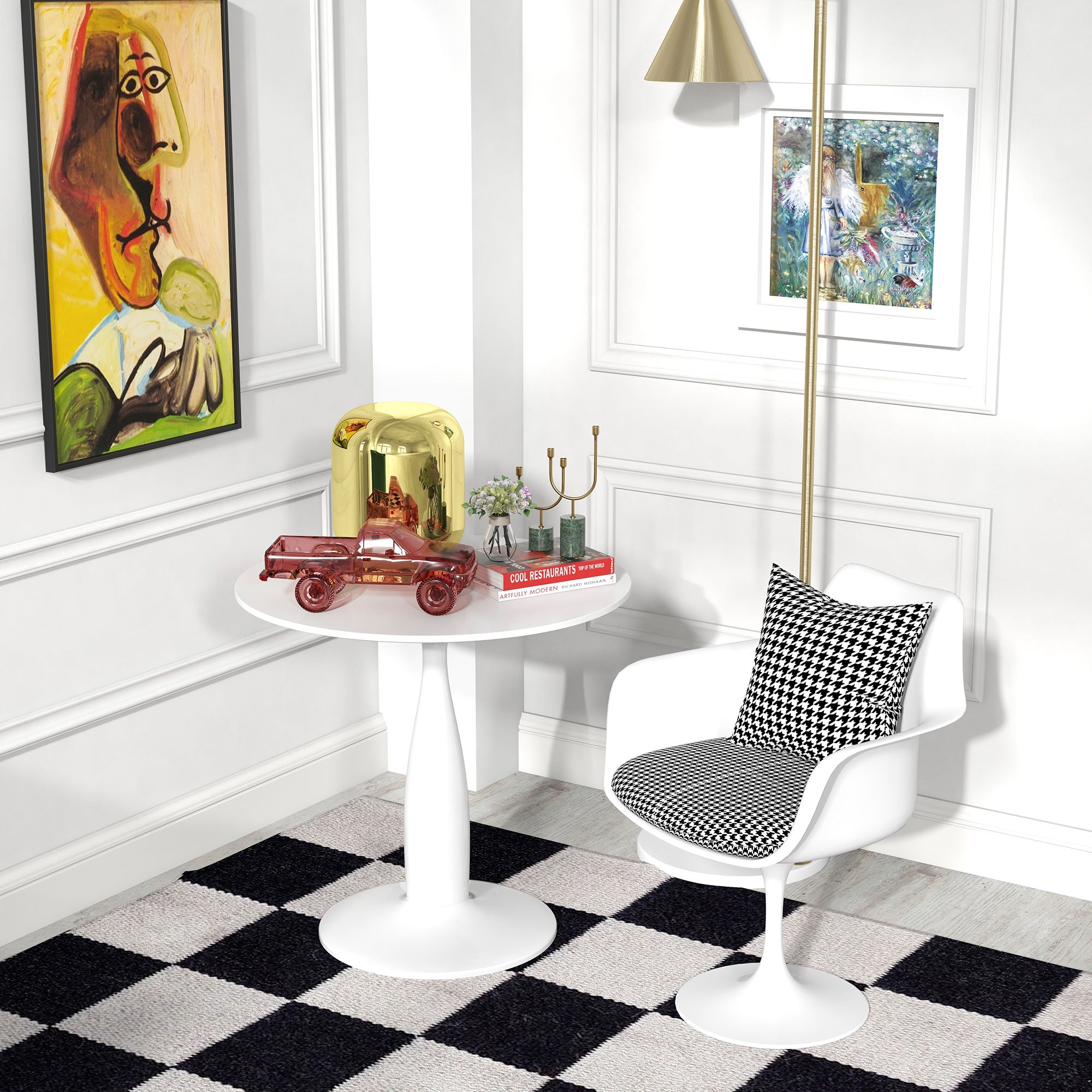 HOMCOM Round Dining Table, Modern Dining Room Table with Steel Base, Non-slip Foot Pad, Space Saving Small Dining Table - North Peak Garden Furniture