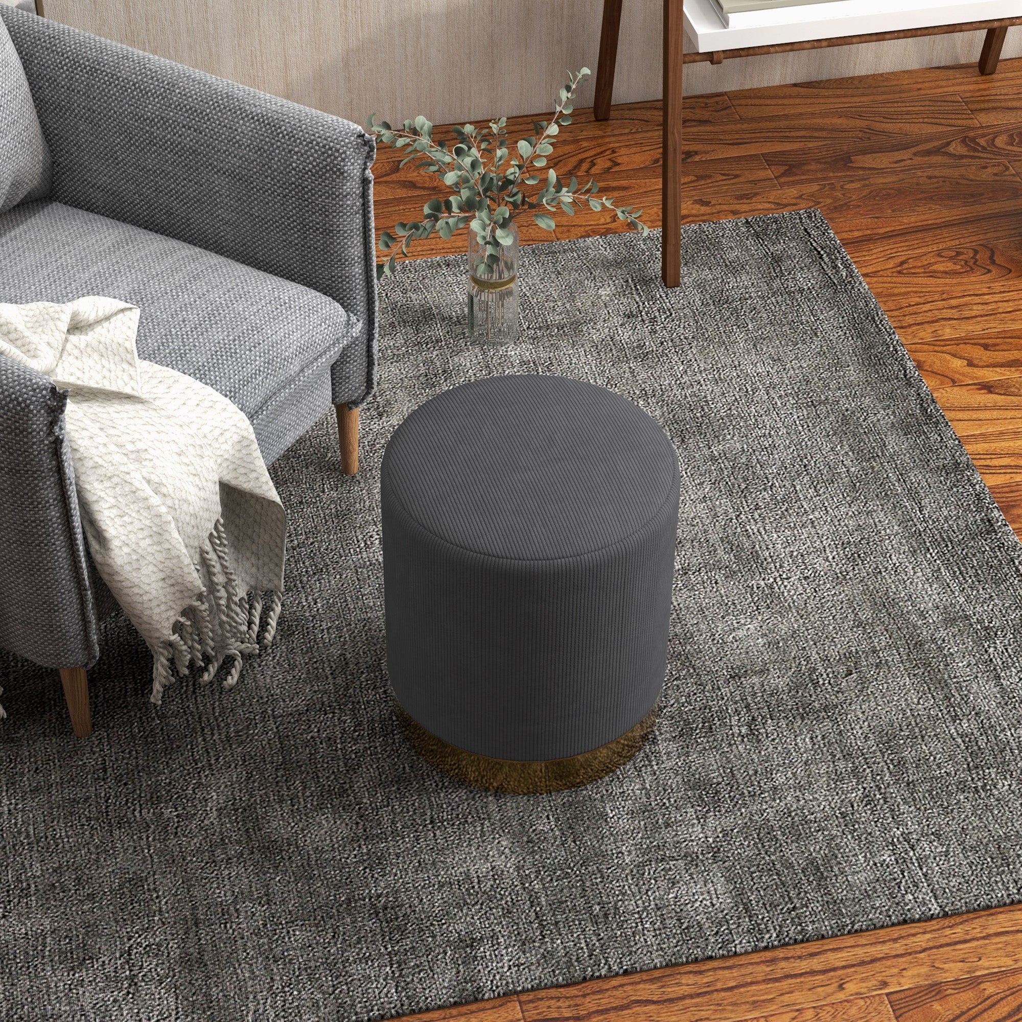 HOMCOM Soft Padded Corduroy Footstool - Charcoal Grey - North Peak Garden Furniture
