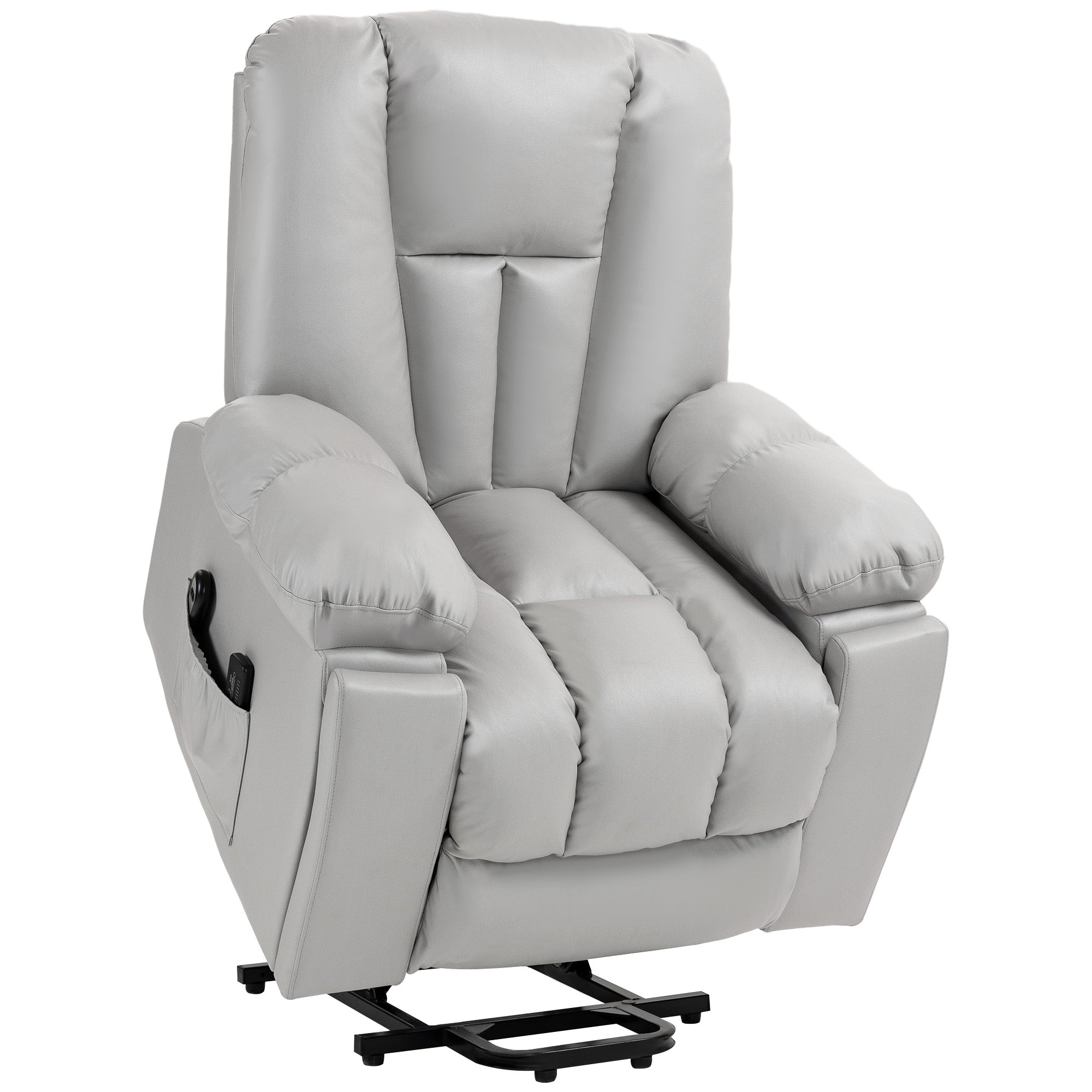 HOMCOM Leathaire Eight Massage Point Armchair, with Reclining Back - Light Grey - North Peak Garden Furniture