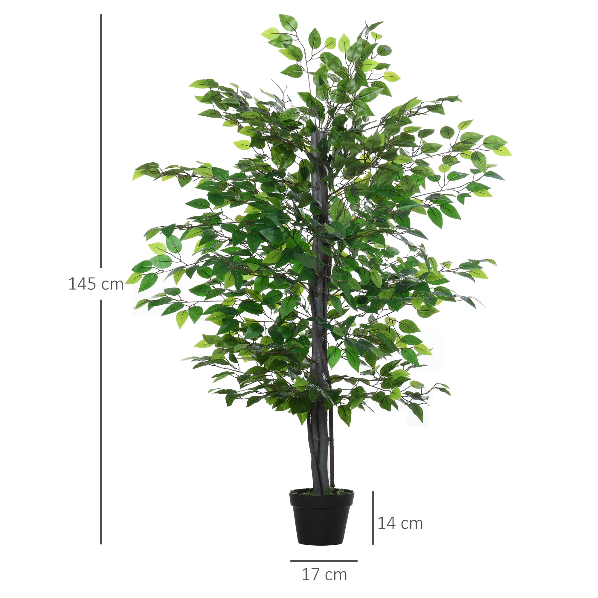 Outsunny 145cm Artificial Banyan Plant Faux Decorative Tree w/ Cement Pot Vibrant Greenery Shrubbery Indoor Outdoor Accessory