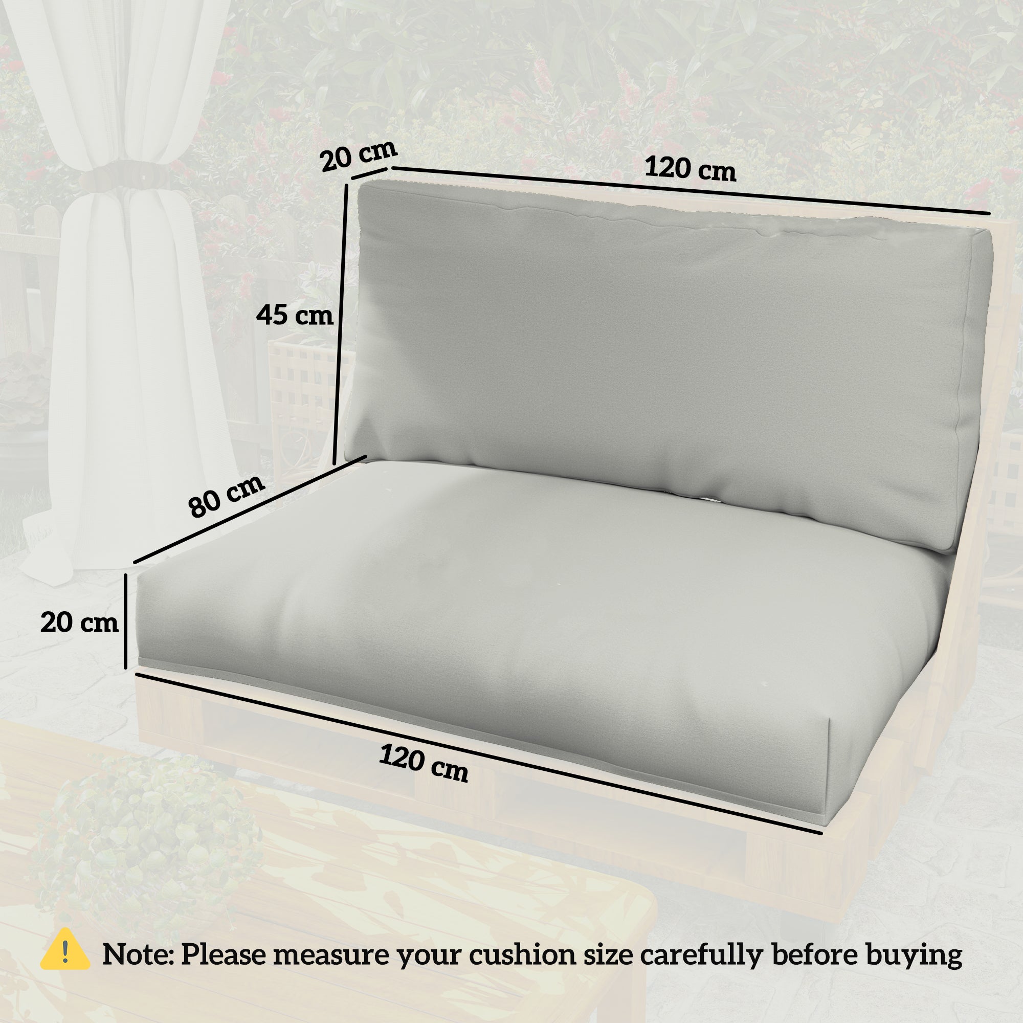 Outsunny 2 Seater Pallet Furniture Cushions Pallet Cushions, UPF20+ 220gsm Fabric, 20 cm Thick Outdoor Seat Pads, Light Grey - North Peak Garden Furniture