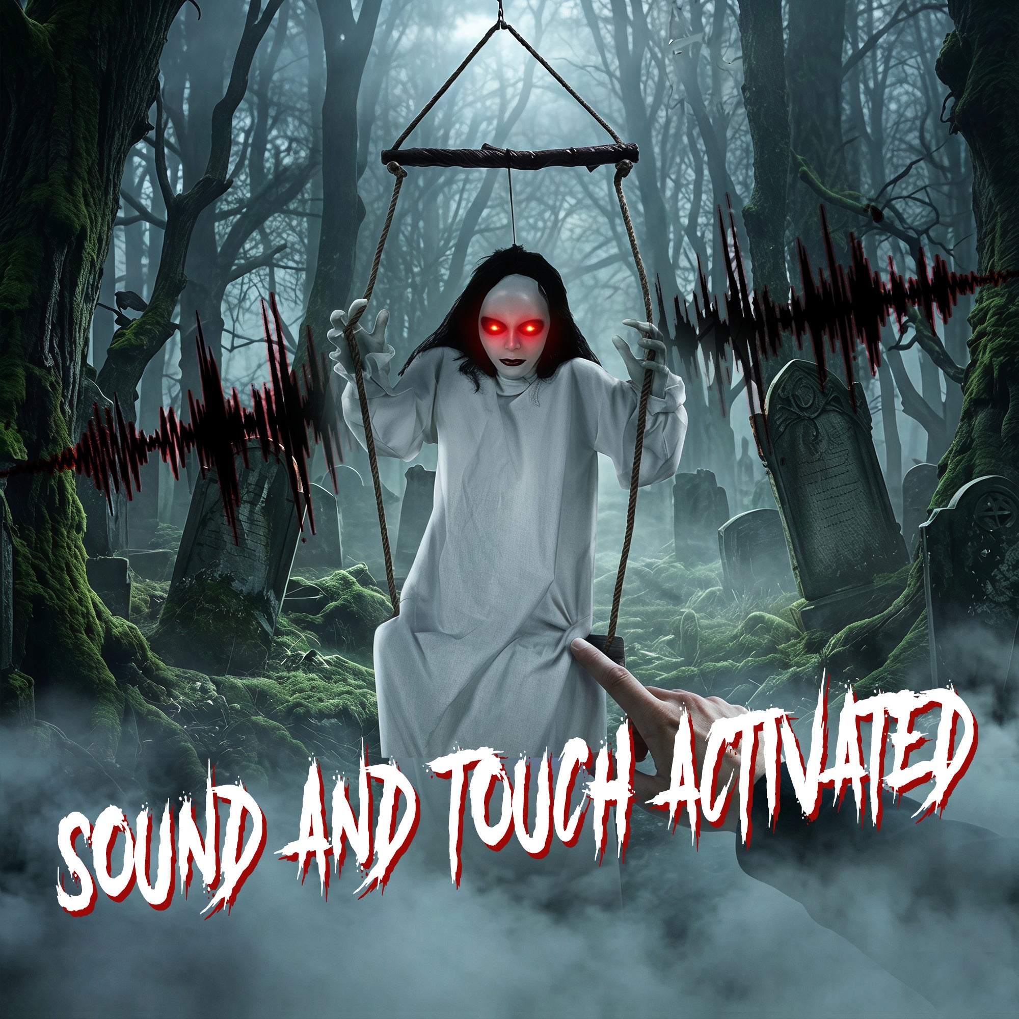 HOMCOM 170cm Animated Hanging Swing Ghost Halloween Decoration, Sound Touch Activated Ghost Halloween Animatronic