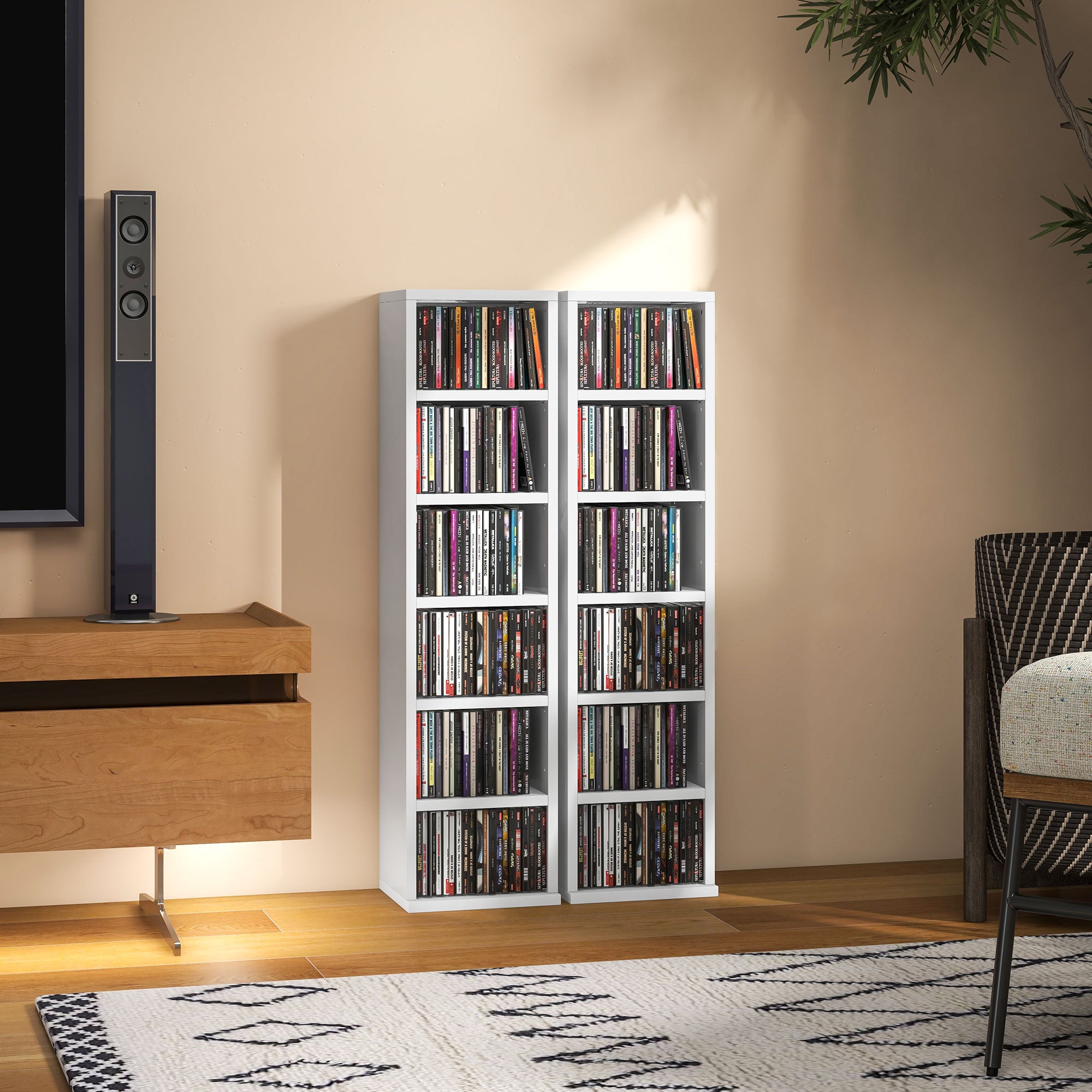 HOMCOM Set of Two 102 CD Storage Units - High Gloss White - North Peak Garden Furniture
