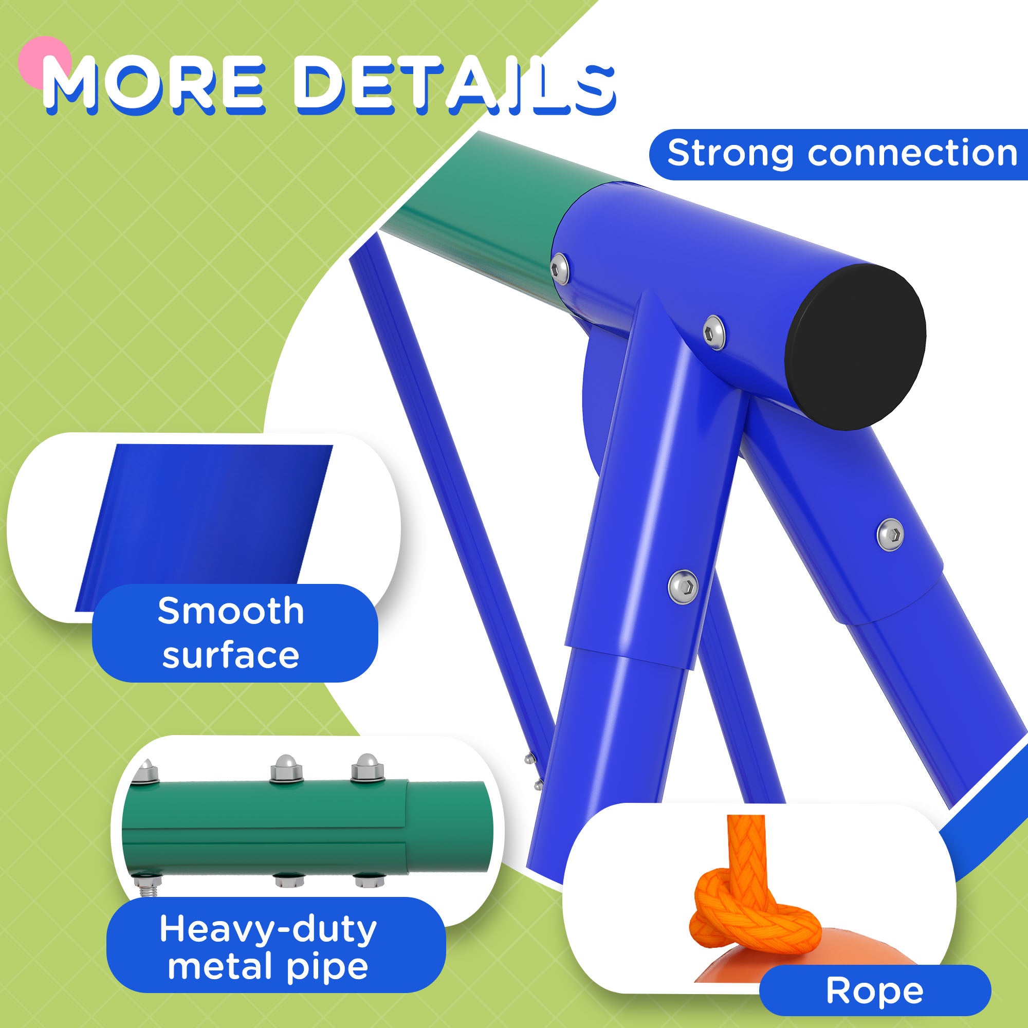 Outsunny Three-In-One Kids Metal Swing Set with Swing, Glider, Rocking Chair Swing, for Ages 3+ years - Orange and Blue - North Peak Garden Furniture