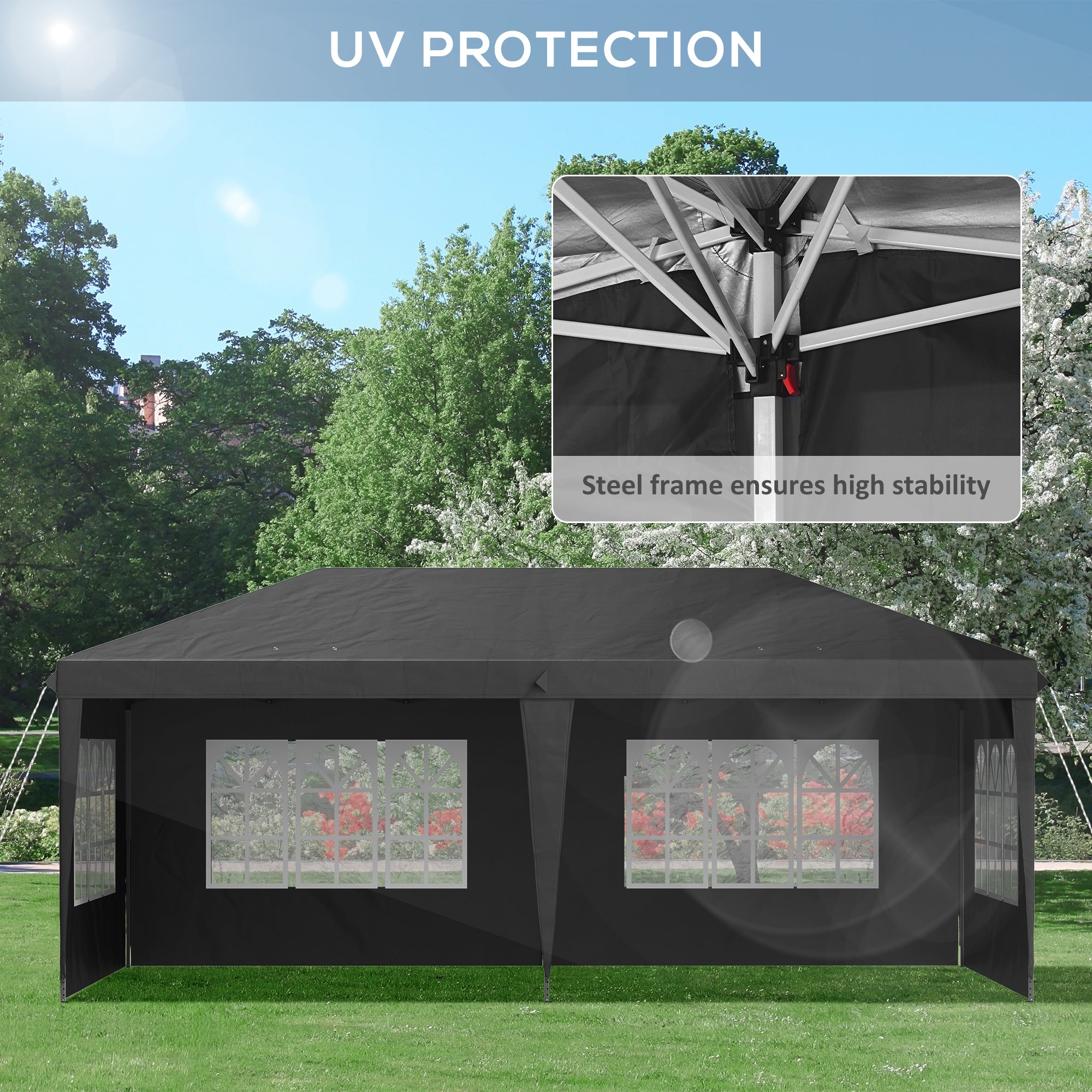 Outsunny 3 x 6m Pop-Up Gazebo, with Removable Walls - Black - North Peak Garden Furniture