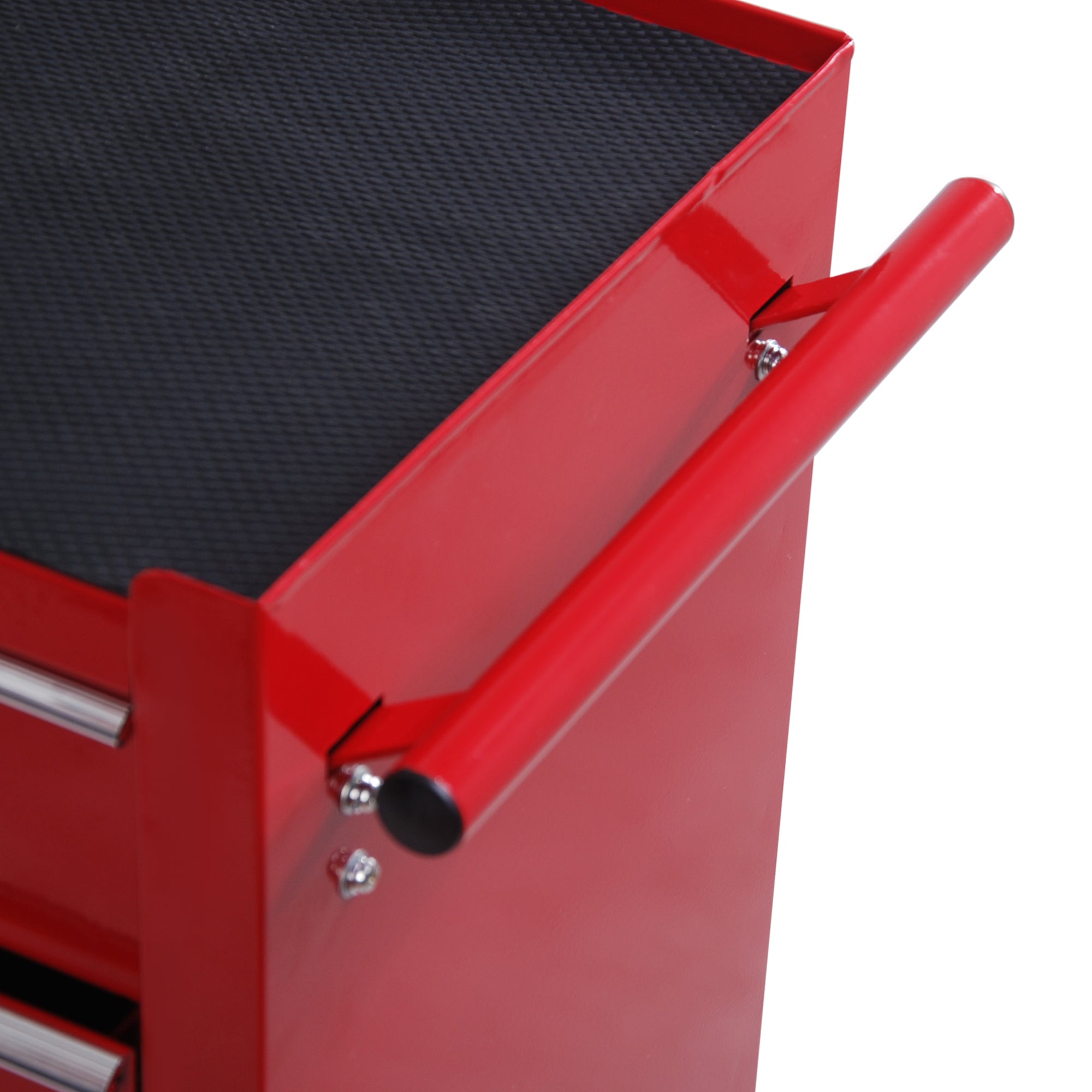 HOMCOM 5 Drawer Tool Chest on Wheels, Lockable Steel Tool Trolley with Side Handle for Workshop, Garage, Red - North Peak Garden Furniture