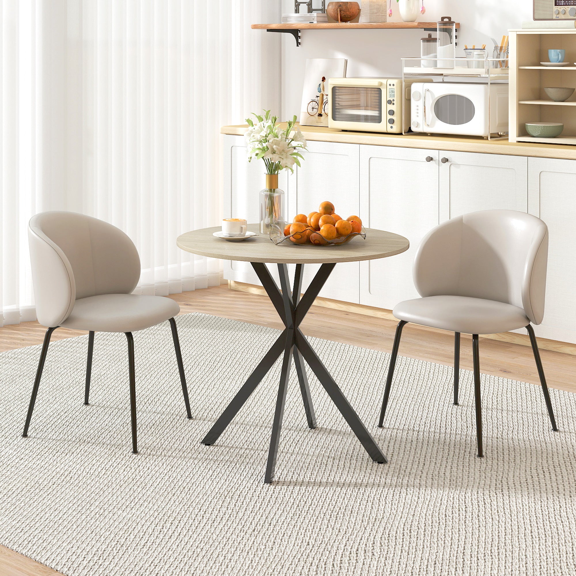 HOMCOM 80cm Industrial Round Dining Table - Oak - North Peak Garden Furniture