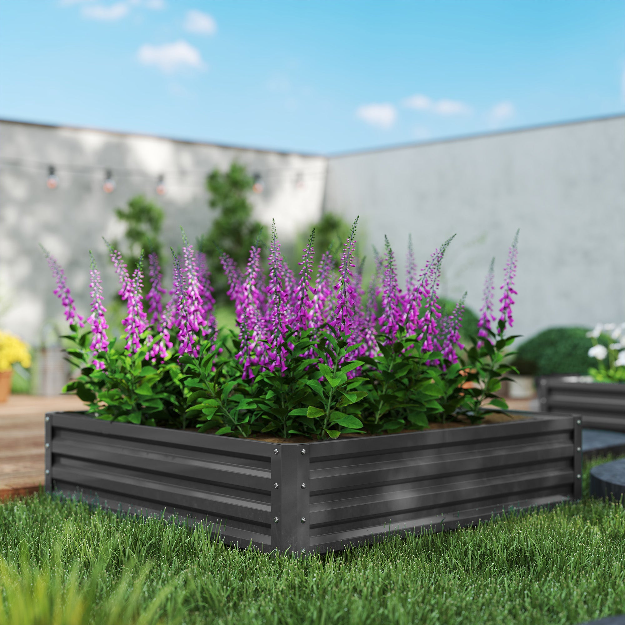 Outsunny 432L Square Raised Garden Bed Box Steel Frame for Vegetables, Flowers and Herbs, 120 x 120 x 30cm, Light Grey - North Peak Garden Furniture