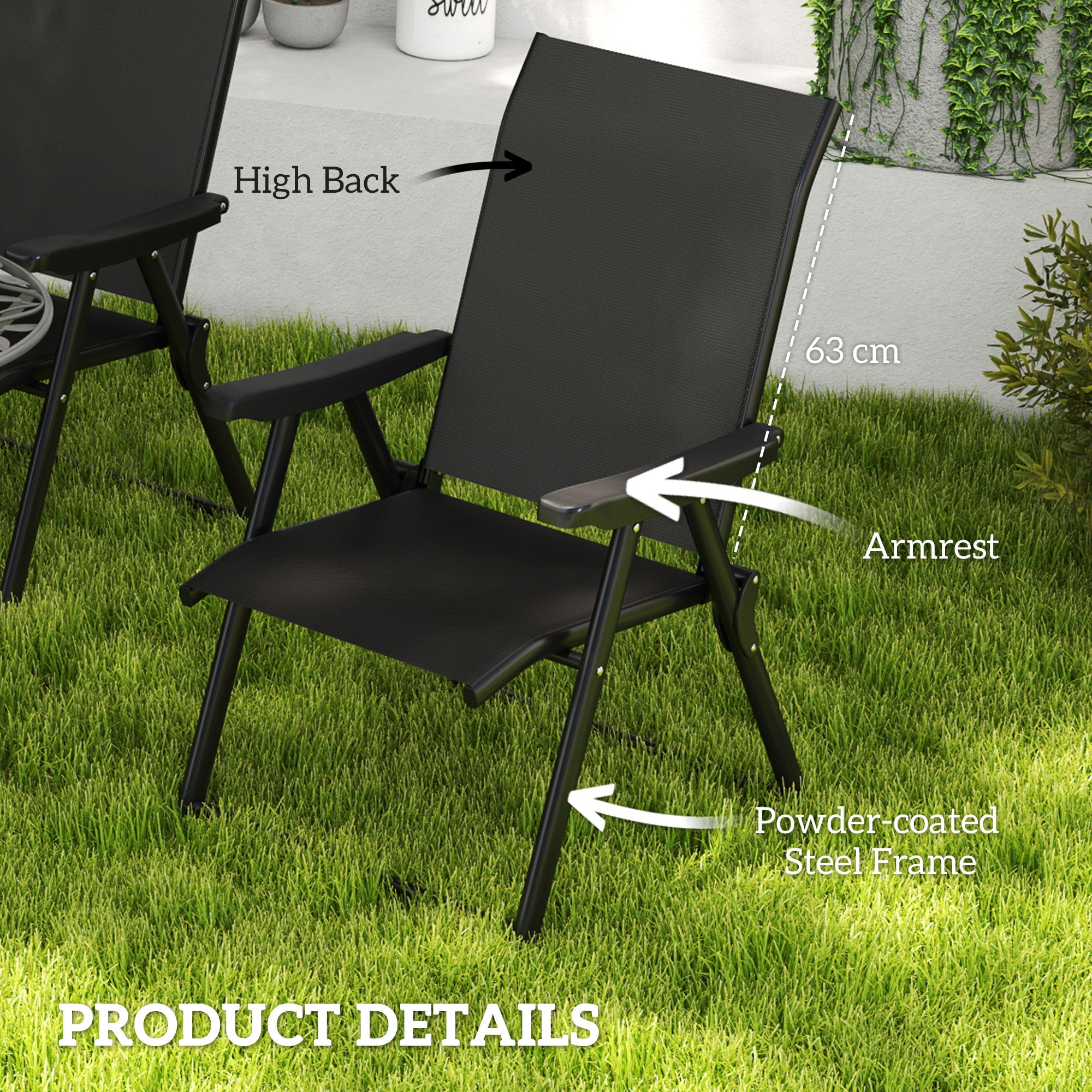 Outsunny Set of Two Folding Outdoor Chairs - Black - North Peak Garden Furniture