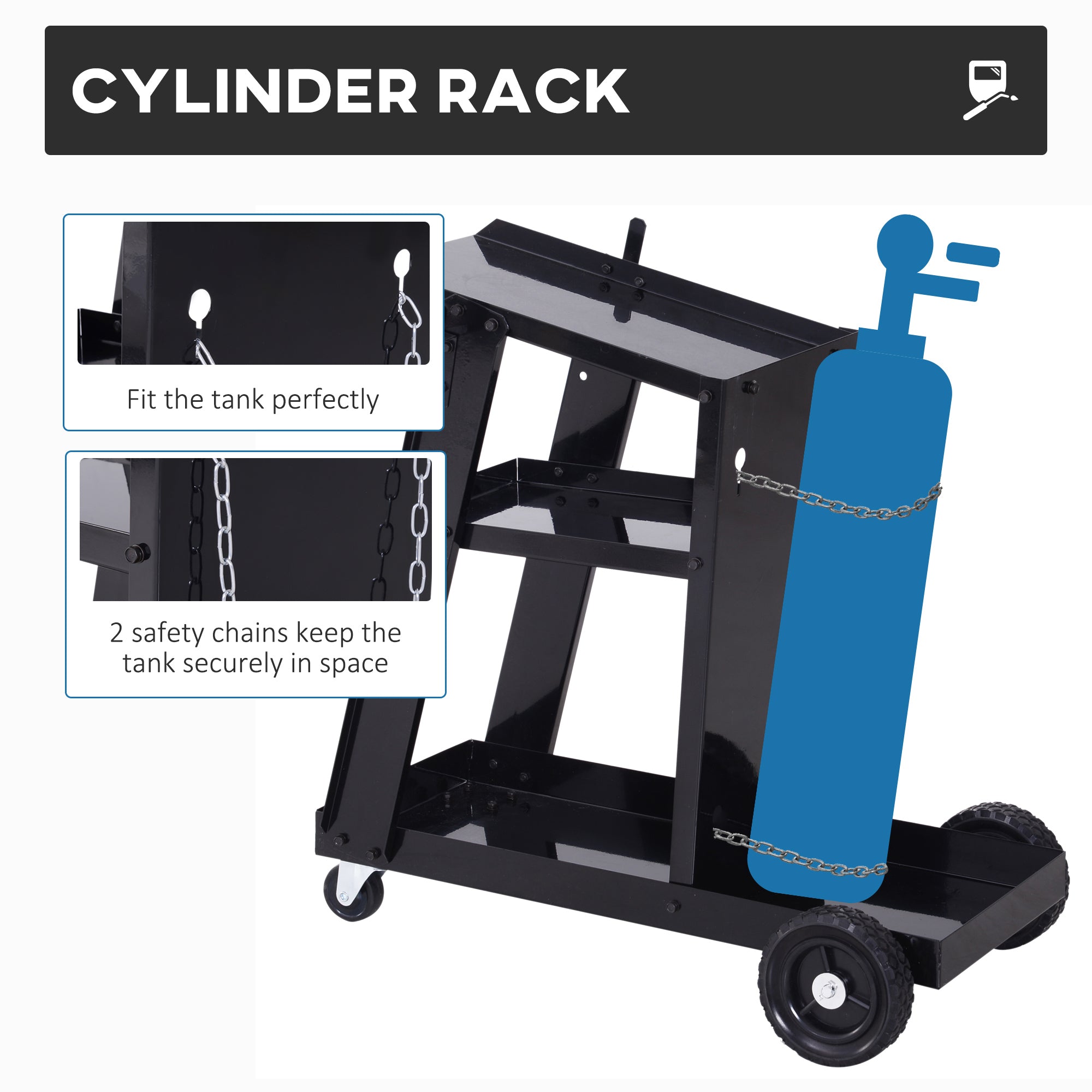DURHAND Welding Cart Welder Trolley Garage for Gas Bottles w/ Safety Chain, Wheels, Black - North Peak Garden Furniture