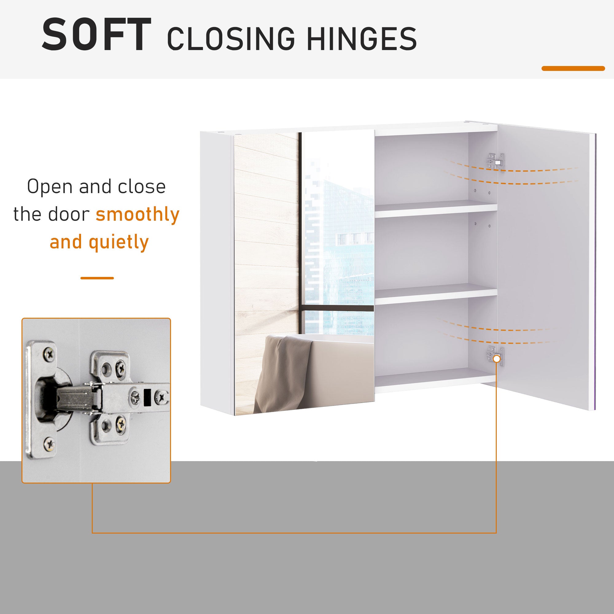 HOMCOM Mirror Cabinet, Wall Mount Bathroom Storage Cabinet with Adjustable Shelf, Double Door Cupboard, 70 x 15 x 60 cm, White