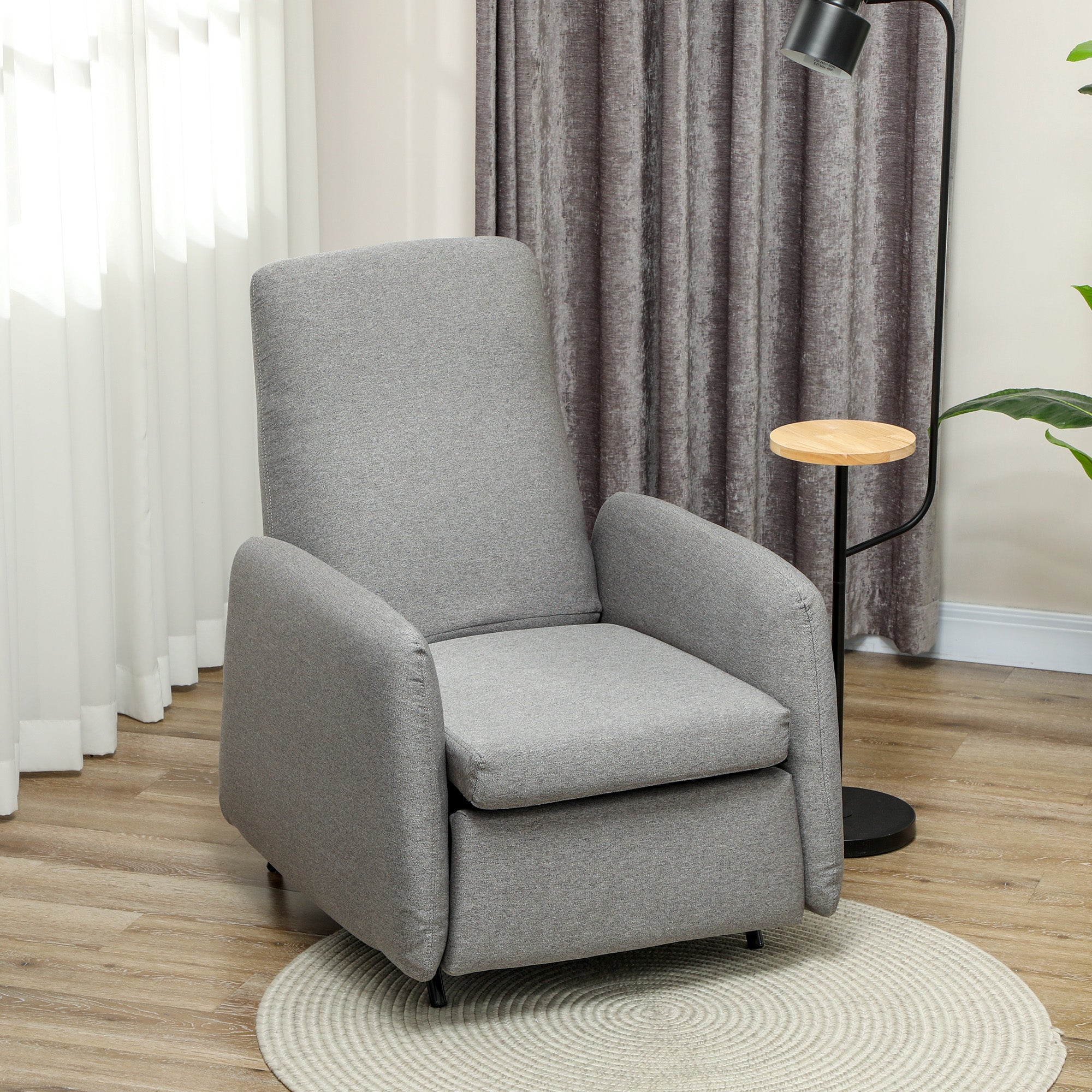HOMCOM Push Back Recliner Armchair, Fabric High Back Reclining Chair with Adjustable Leg Rest and Pocket Spring Seat for Living Room, Bedroom, Home Office, Grey - North Peak Garden Furniture