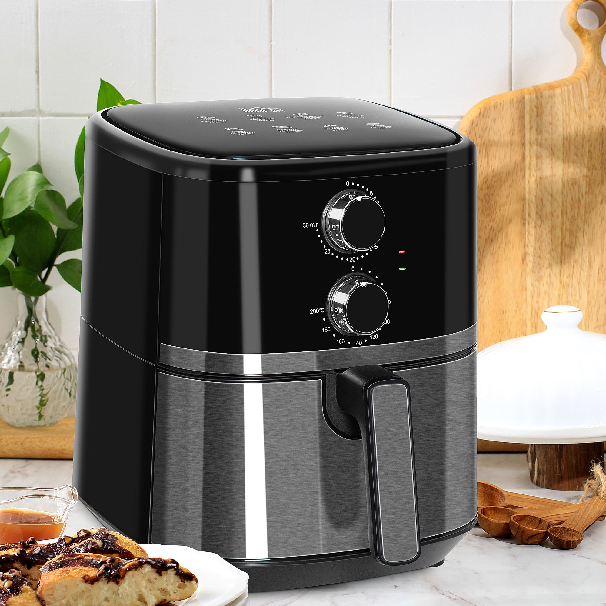 HOMCOM 4.5L Air Fryer, 1500W Air Fryer Oven with Rapid Air Circulation, Adjustable Temperature, Timer and Nonstick Basket for Oil Less or Low Fat Cooking, Black - North Peak Garden Furniture