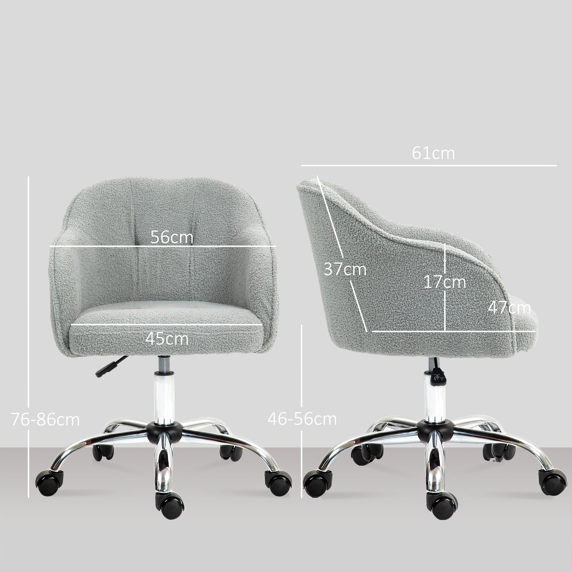 HOMCOM Teddy Fleece Swivel Office Chair - Grey - North Peak Garden Furniture